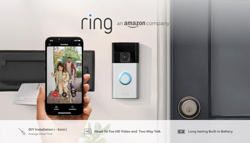 Ring Battery Video Doorbell | DIY Wireless Video Doorbell Camera with Head-To-Toe View, HD Video | Easy to install (5 min) | With Built-in Battery I 30-day free trial of Ring Subscription Plan