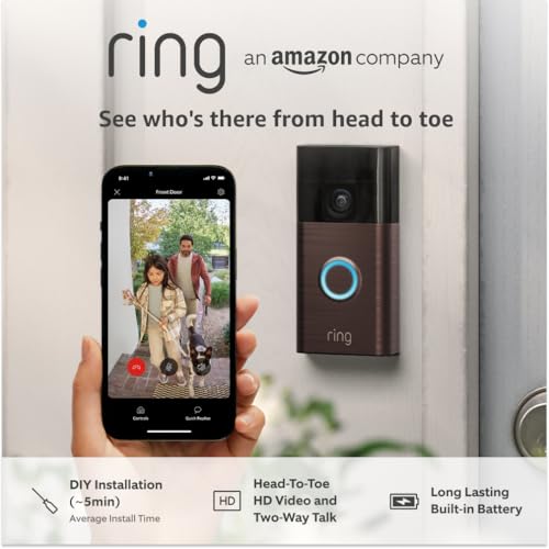 Ring Battery Video Doorbell | DIY Wireless Video Doorbell Camera with Head-To-Toe View, HD Video | Easy to install (5 min) | With Built-in Battery I 30-day free trial of Ring Subscription Plan