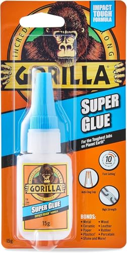 Gorilla Super Glue, 15g – All Purpose, Impact Tough & Fast Setting with Anti-Clog Cap Ideal for Metal, Ceramics, Leather & More