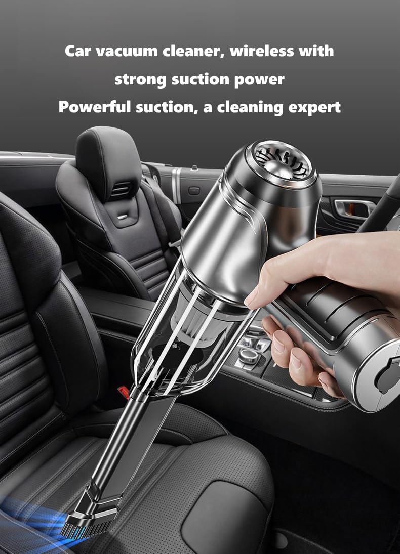 Carclineb Handheld Vacuum, 95000Pa Strong Suction Car Vacuum Cleaner, 30Mins Runtime Wireless Portable Vacuum for Car Interior, Home Furniture, Office, Quick Charge & Lightweight (1 Piece)