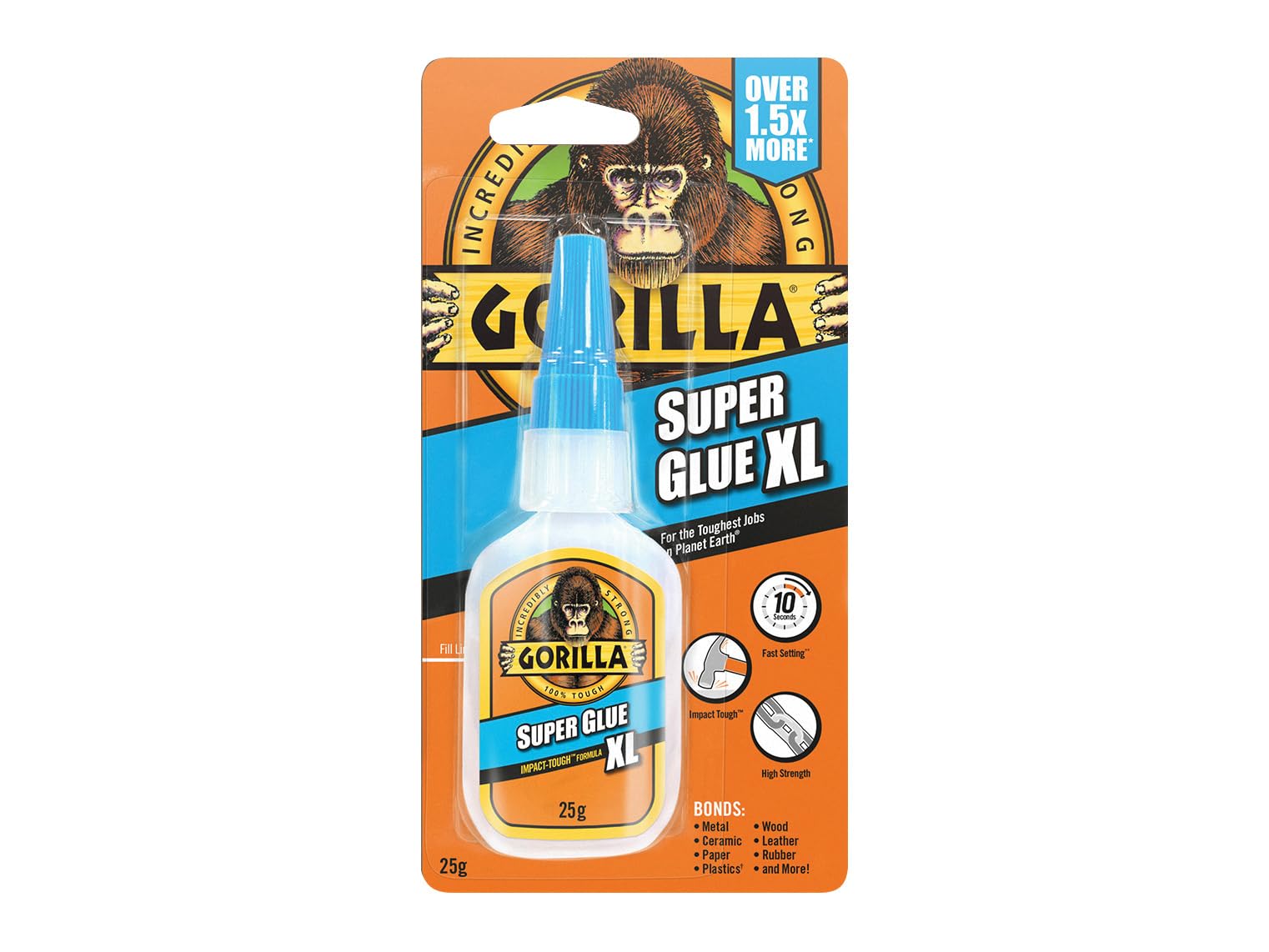 Gorilla Super Glue, 15g – All Purpose, Impact Tough & Fast Setting with Anti-Clog Cap Ideal for Metal, Ceramics, Leather & More