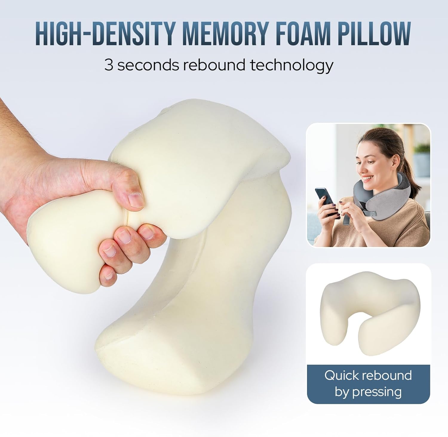 Travel Pillow for Airplane, Memory Foam Neck Pillow for Travel, Soft & Adjustable & Compact Ice Silk Flight Pillow for Adults, Ergonomic Travel Neck Pillow, with Storage Bag(Gray)