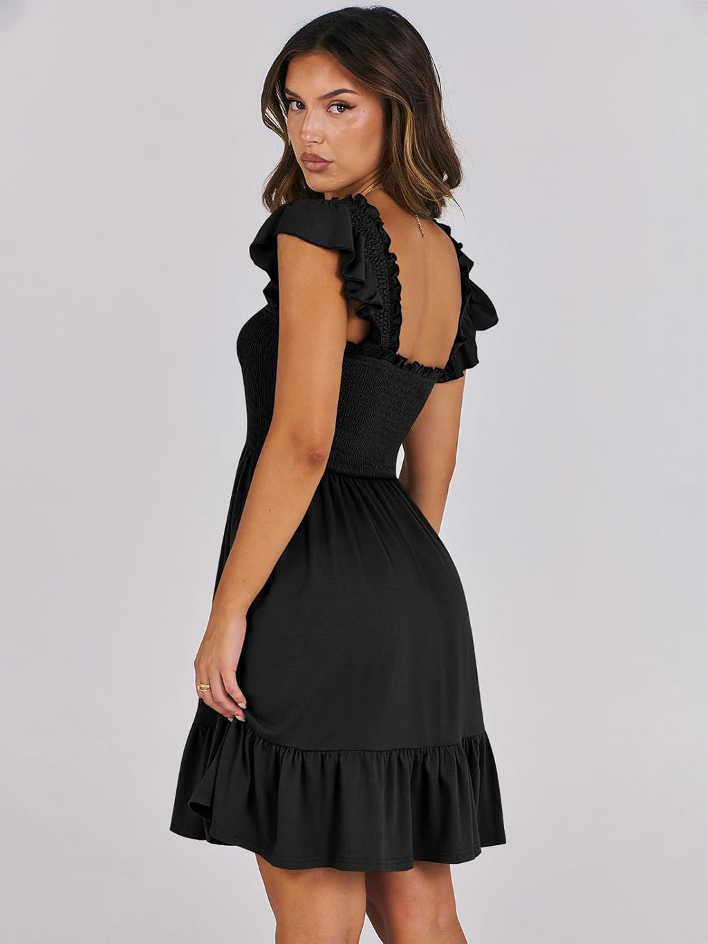 ANRABESS Women's Summer Casual Sleeveless Square Neck Dress 2026 Smocked Ruffle Backless Boho Beach Cute Teen Short Sundress