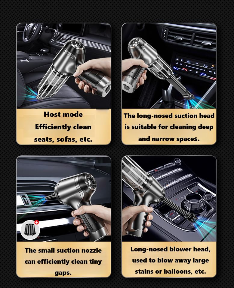 Carclineb Handheld Vacuum, 95000Pa Strong Suction Car Vacuum Cleaner, 30Mins Runtime Wireless Portable Vacuum for Car Interior, Home Furniture, Office, Quick Charge & Lightweight (1 Piece)