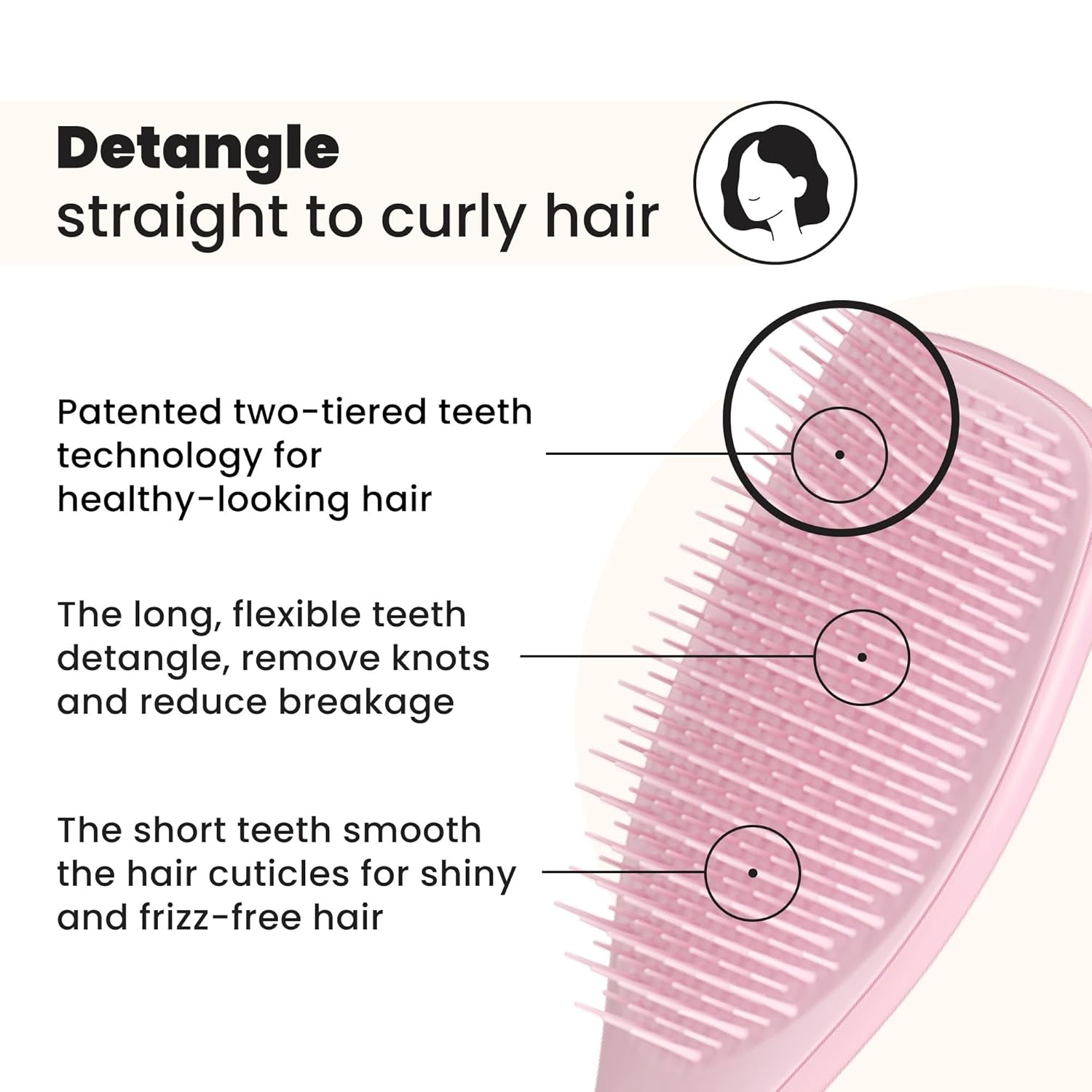 Tangle Teezer Ultimate Detangler Brush for Wet & Dry Hair, Eliminates Knots & Reduces Breakage for Straight to Wavy Hair Types, Millennial Pink