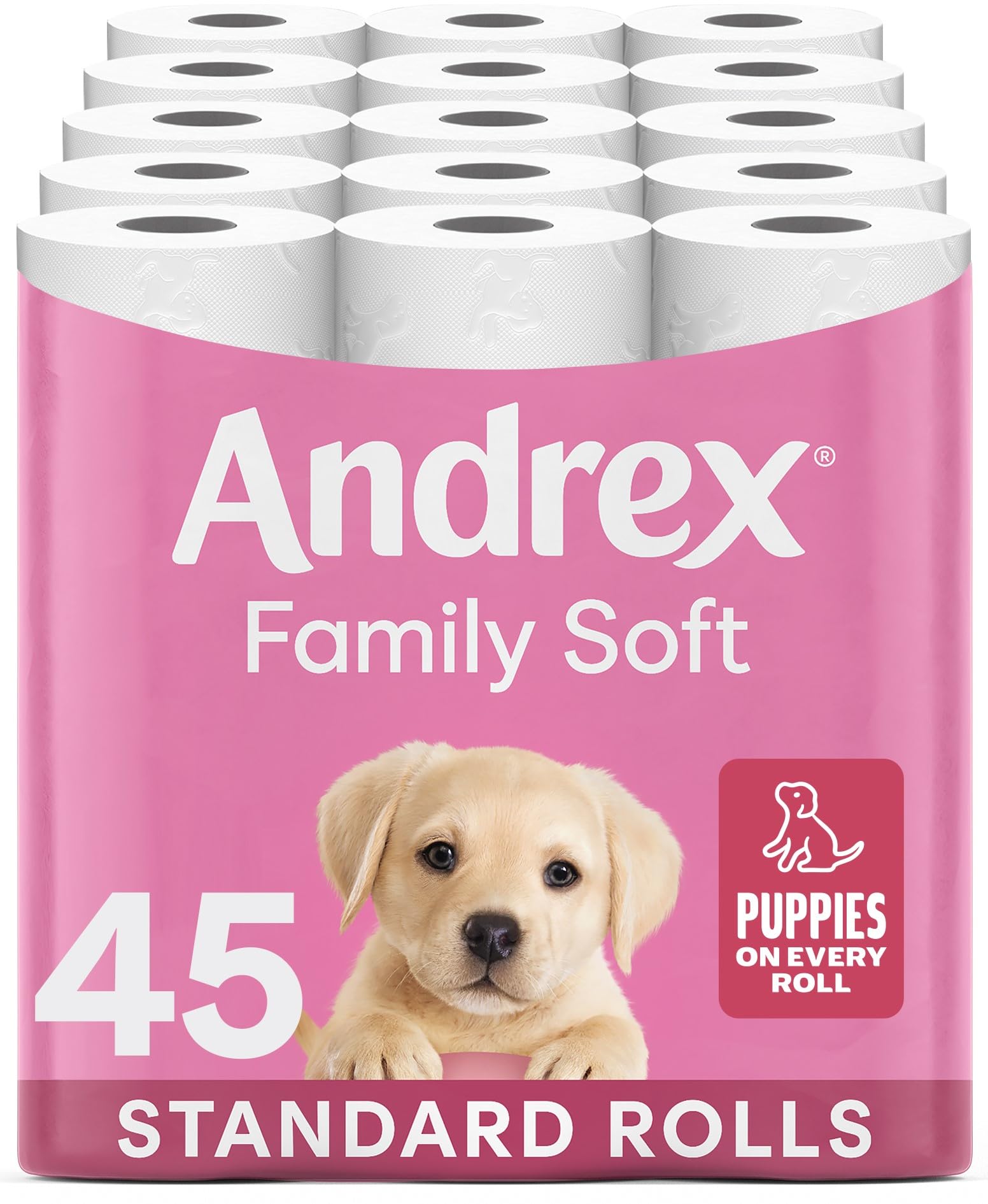 Andrex Family Soft Toilet Tissue 45 Rolls (Previously Andrex Gentle Clean) Gentle on your Family’s skin– Bulk Pack of 45 Toilet Rolls, FSC Certified