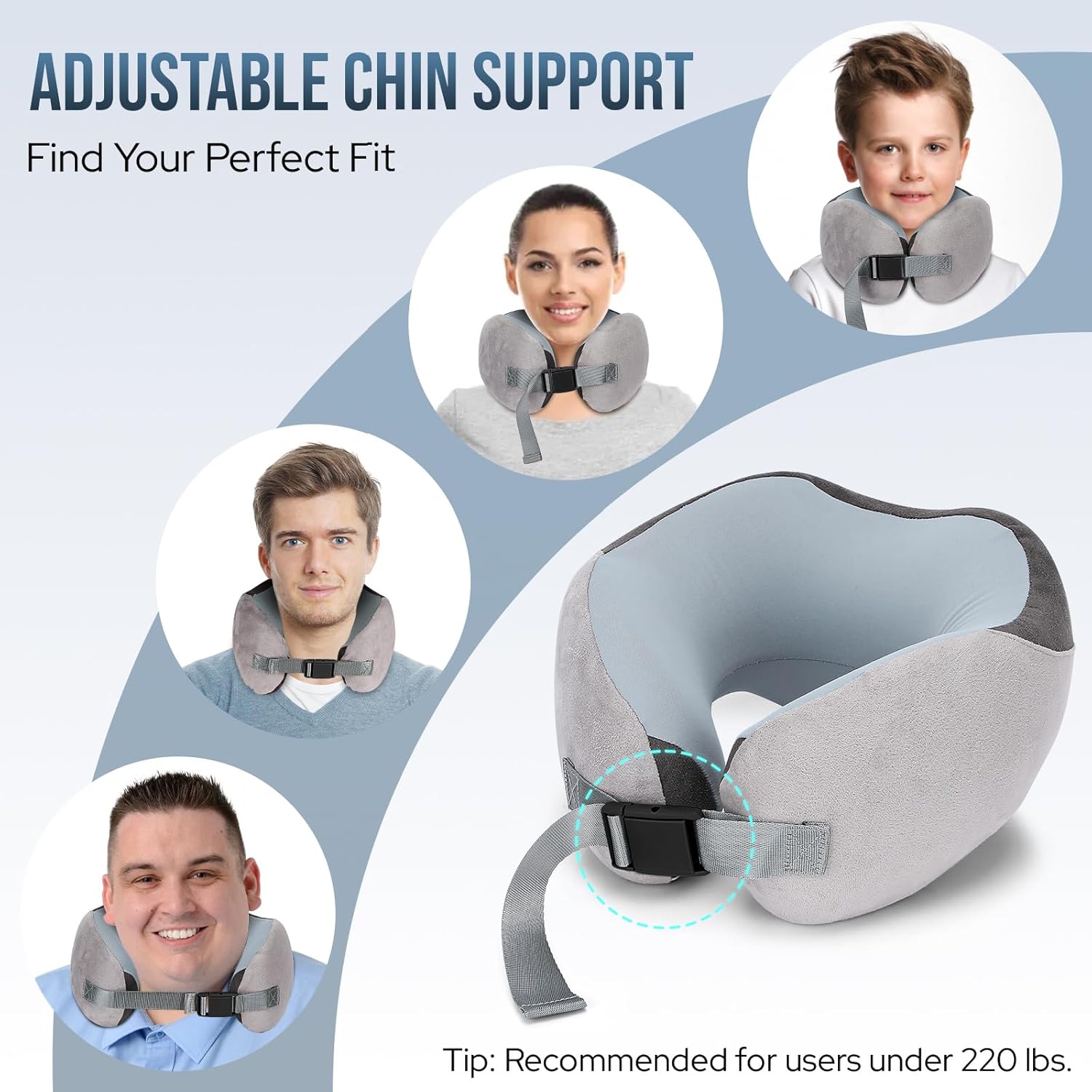 Travel Pillow for Airplane, Memory Foam Neck Pillow for Travel, Soft & Adjustable & Compact Ice Silk Flight Pillow for Adults, Ergonomic Travel Neck Pillow, with Storage Bag(Gray)