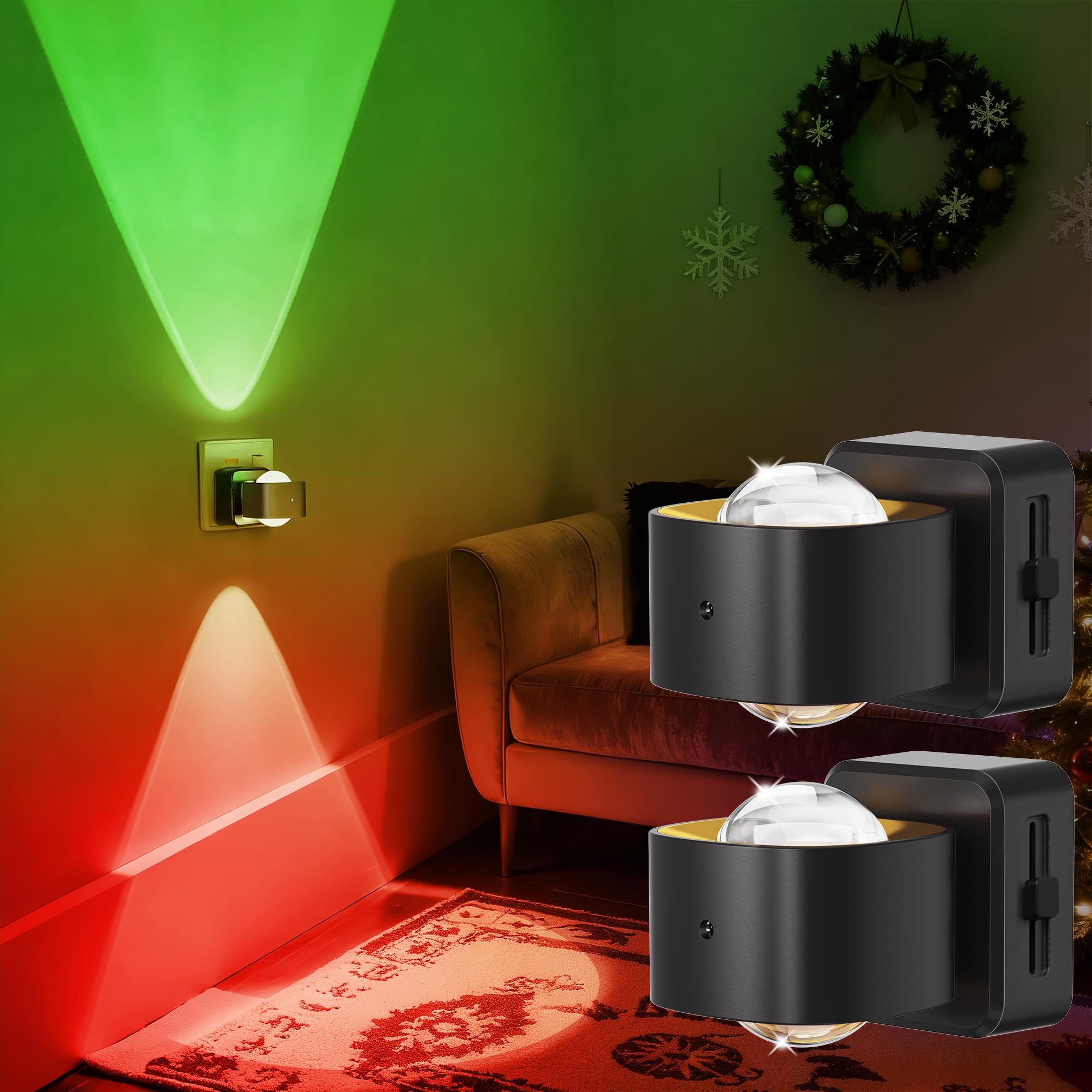 LOHAS-LED Night Light, Plug in Night Light with Dusk-to-Dawn Sensor, 10%/50%/100% LM Dimmable, Amber/ 3000K/5000K, Modern Nightlight Plug in Wall for Hallway, Bathroom, Stairway, 2 Pack