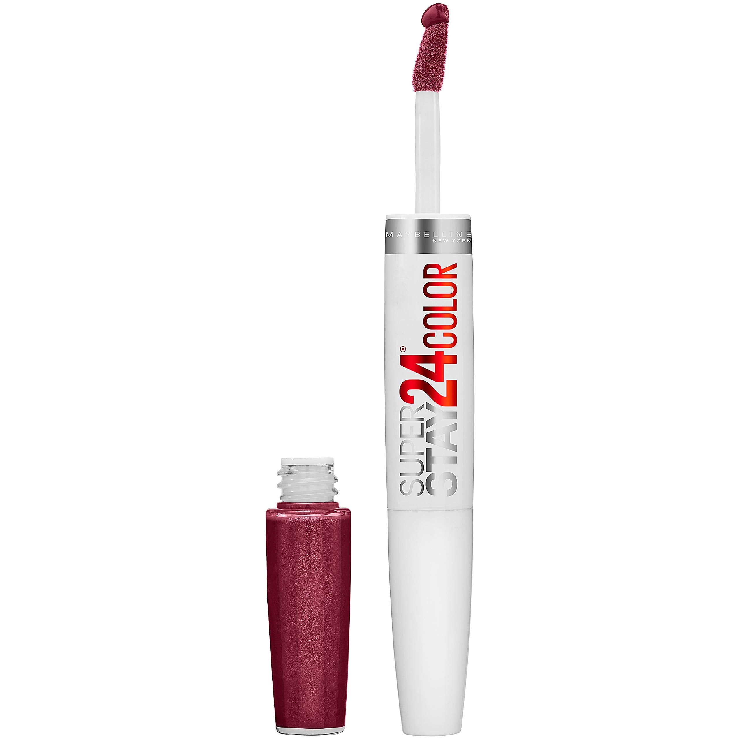 Maybelline Super Stay 24, 2-Step Liquid Lipstick Makeup, Long Lasting Highly Pigmented Color with Moisturizing Balm, Everlasting Wine, Plum Red, 1 Count