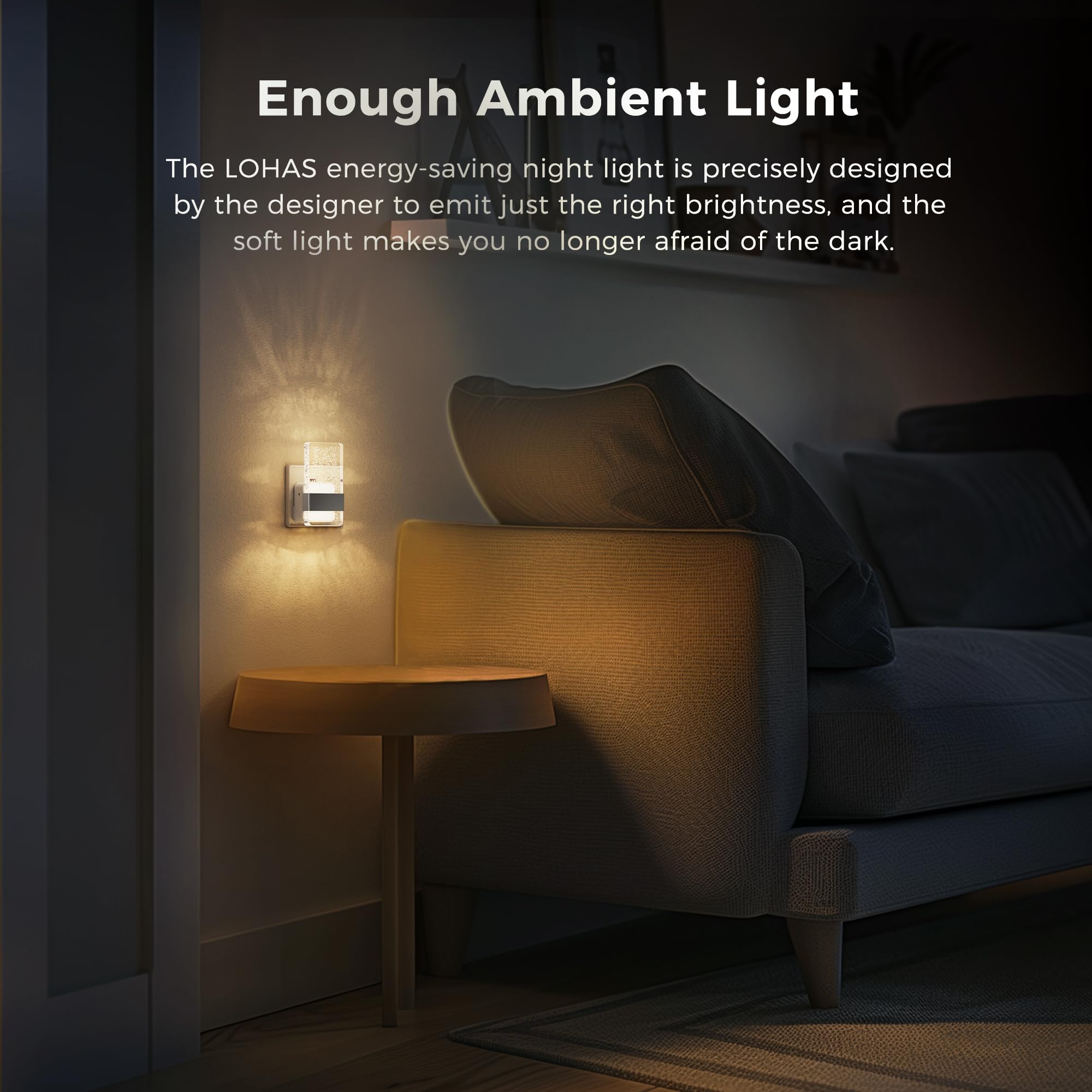 LOHAS-LED Night Light, Plug in Night Light with Dusk-to-Dawn Sensor, 10%/50%/100% LM Dimmable, Amber/ 3000K/5000K, Modern Nightlight Plug in Wall for Hallway, Bathroom, Stairway, 2 Pack