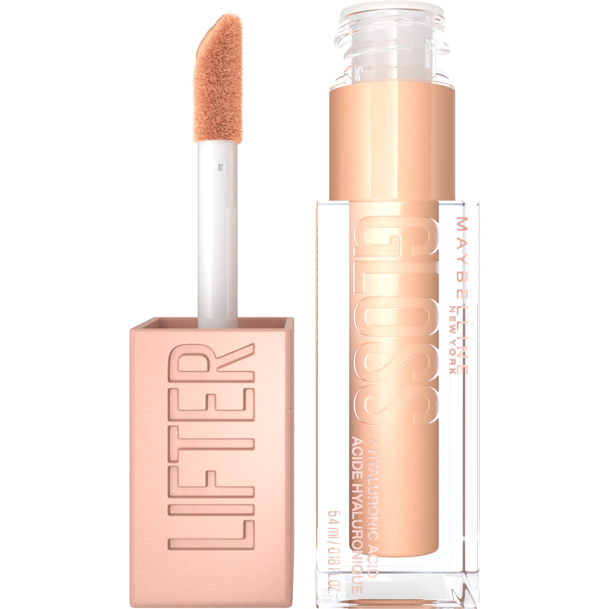 Maybelline Lifter Gloss, Hydrating Lip Gloss with Hyaluronic Acid, Ice, Pink Neutral, 0.18 Ounce