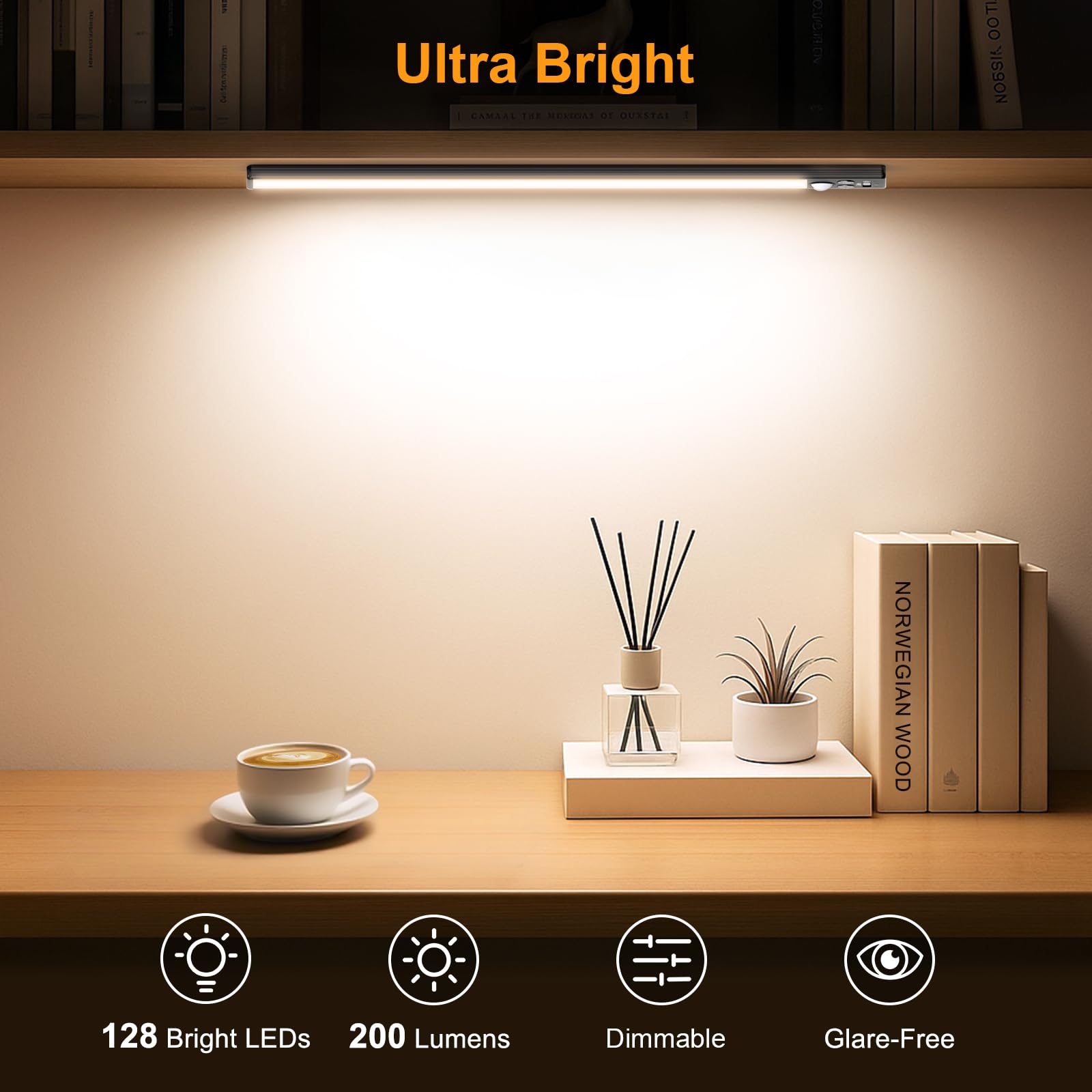 Gritin Under Cabinet Kitchen Lights Rechargeable-3 Color Temps&5 Level Brightness, Super Bright, 4 Modes, Motion Sensor, Long Lasting-Easy Installation Strong Magnetic Under Closet Light-26CM/2 Pack