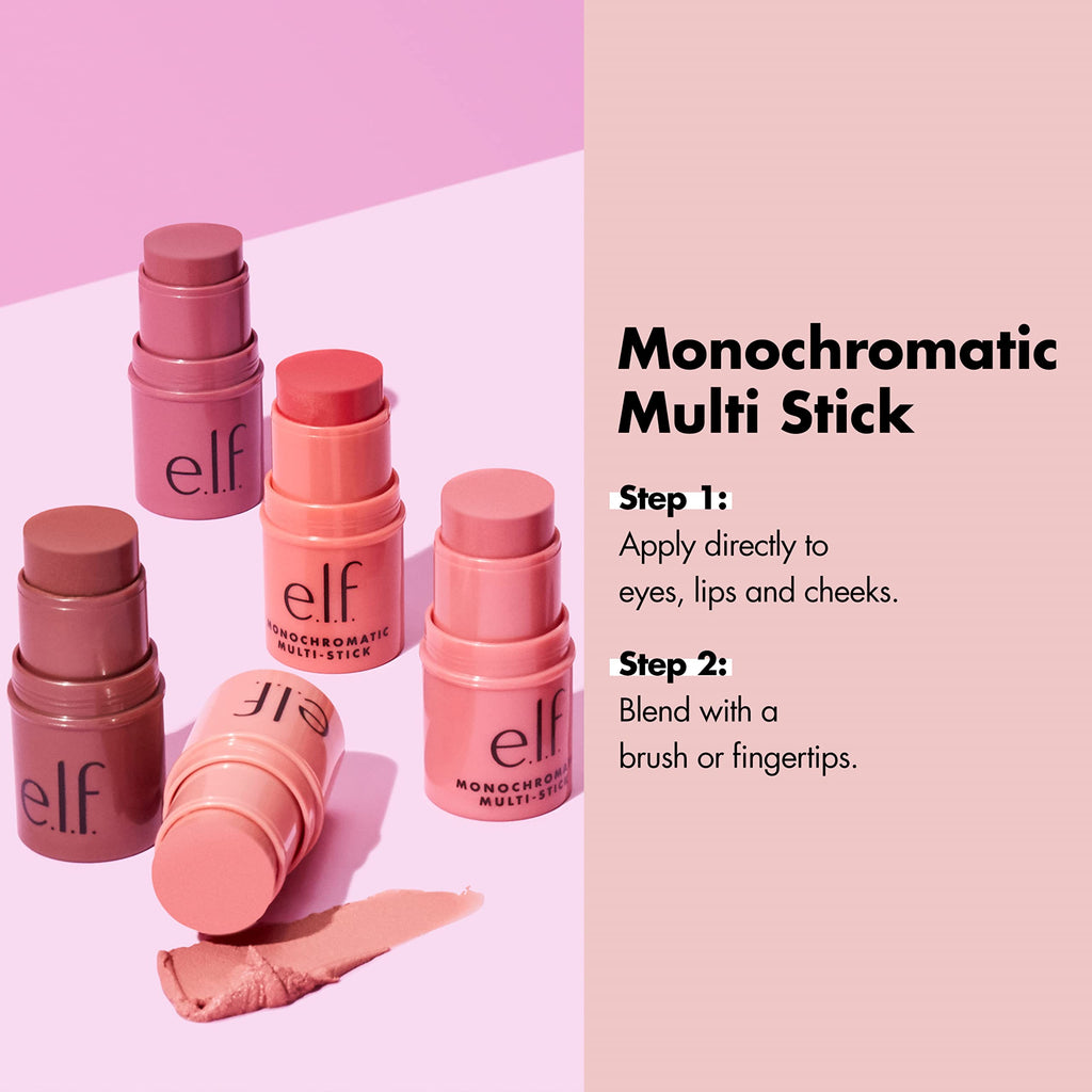 e.l.f., Monochromatic Multi Stick, Creamy, Lightweight, Versatile, Luxurious, Adds Shimmer, Easy To Use On The Go, Blends Effortlessly, Sparkling Rose, 0.17 Oz