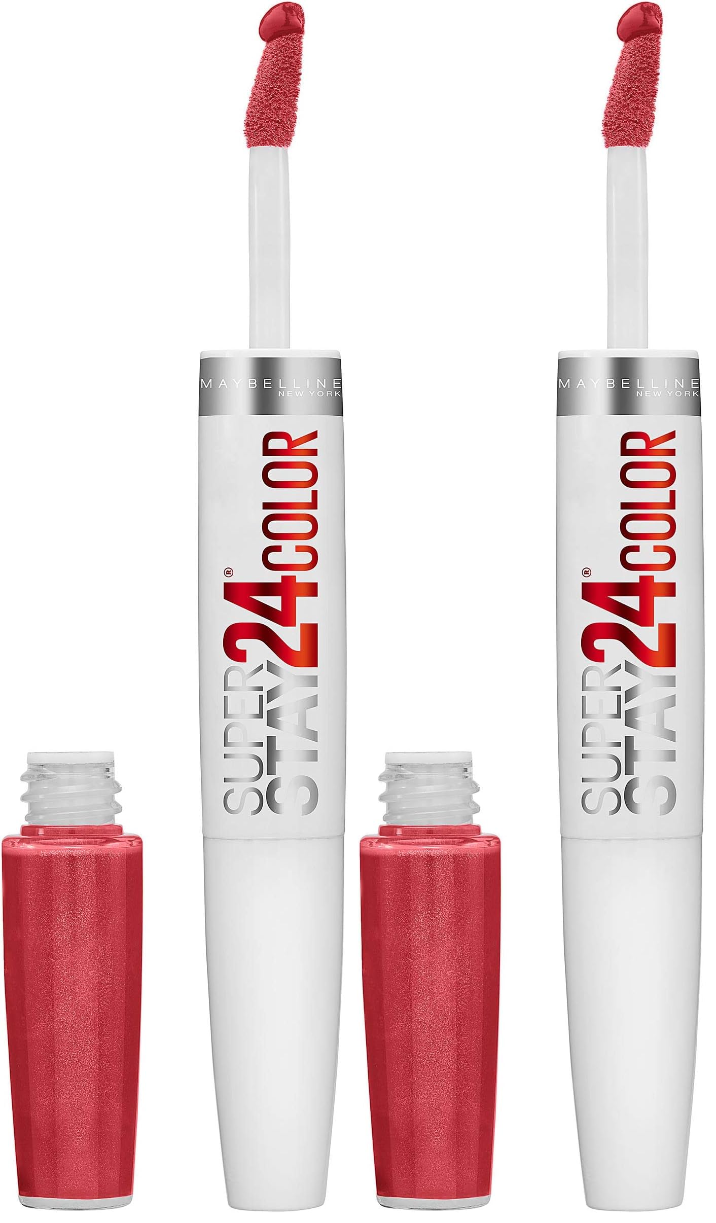 Maybelline Super Stay 24, 2-Step Liquid Lipstick Makeup, Long Lasting Highly Pigmented Color with Moisturizing Balm, Everlasting Wine, Plum Red, 1 Count