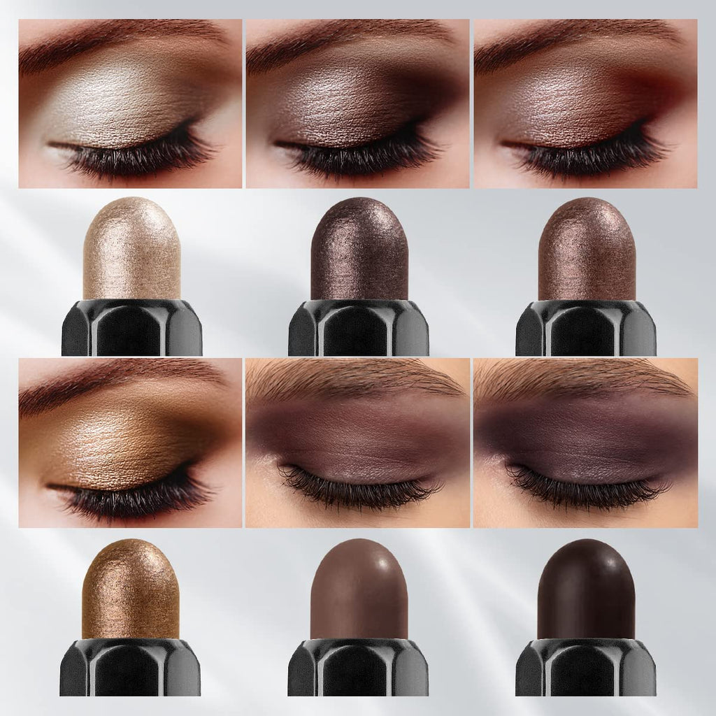 6PCS Eyeshadow Stick Makeup Sets,Dark Brown Shimmer Eyeshaow Pencil, Long Lasting Metallic Eye Shadow,Eye Brightener Stick Pencil Crayon, A02-Taupe Mauve