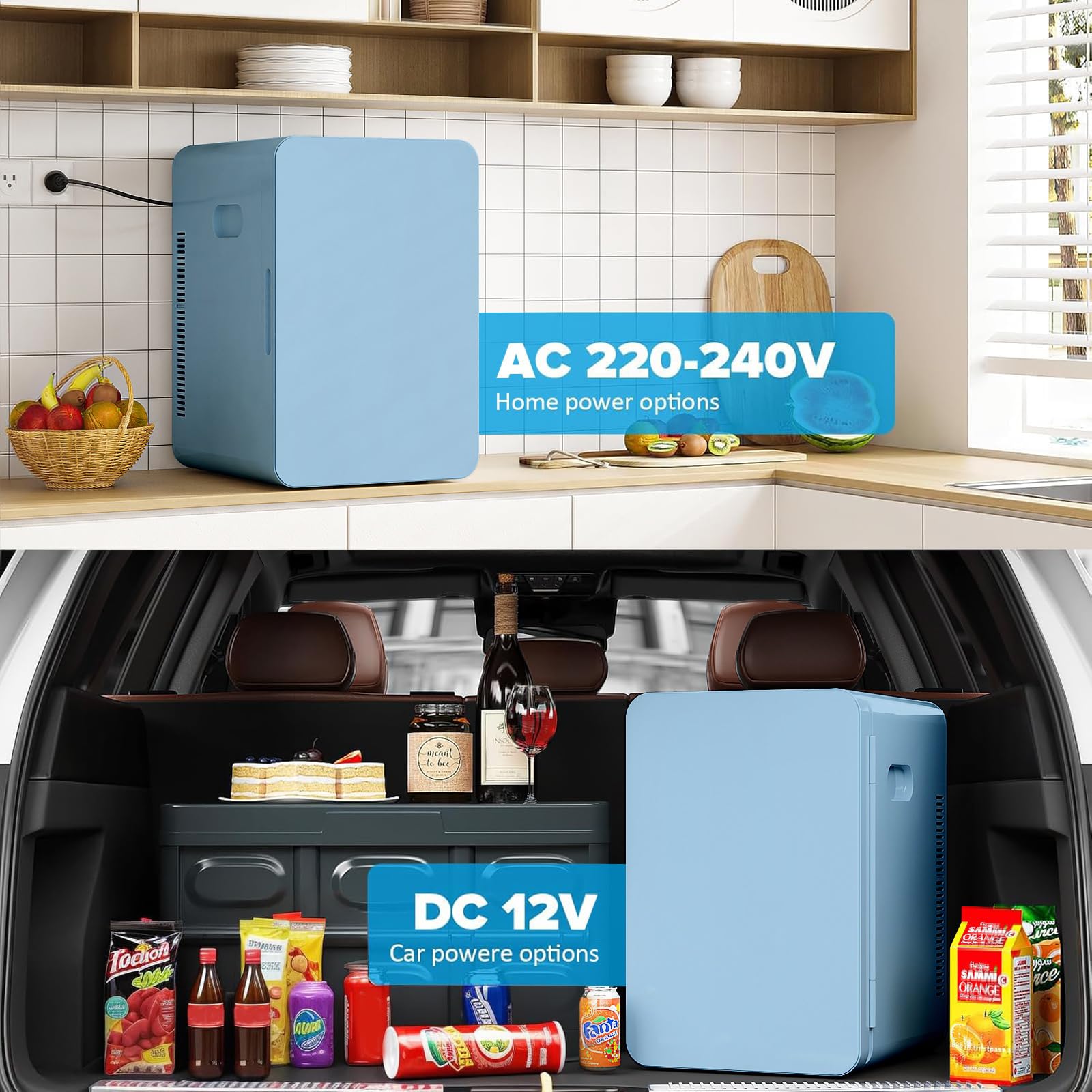 Mini Fridge 22L/30 Cans Portable Cooler & Warmer Mini Fridge for Bedrooms with Adjustable Shelves, AC+12V DC Small Fridges for Office, Car, Travel,Home, Skincare, Drinks & Cosmetics (Black)