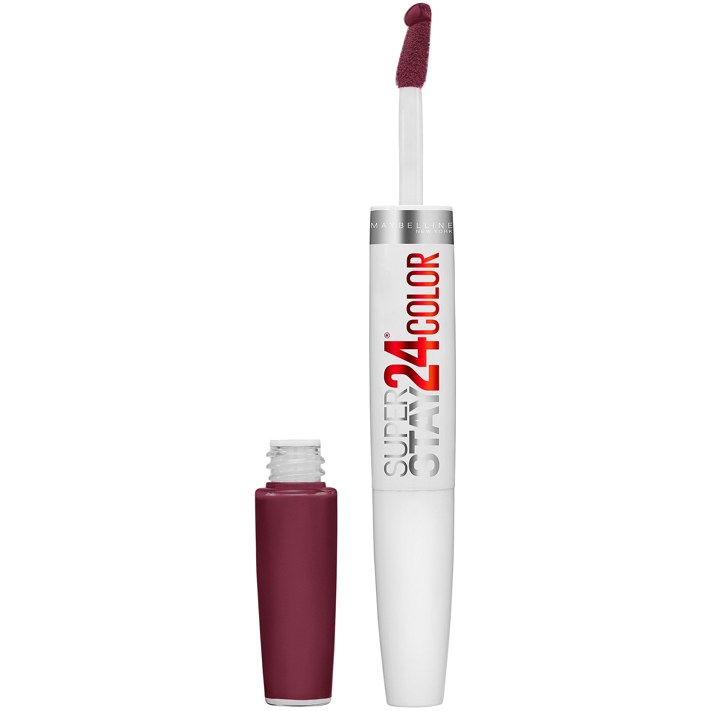 Maybelline Super Stay 24, 2-Step Liquid Lipstick Makeup, Long Lasting Highly Pigmented Color with Moisturizing Balm, Everlasting Wine, Plum Red, 1 Count
