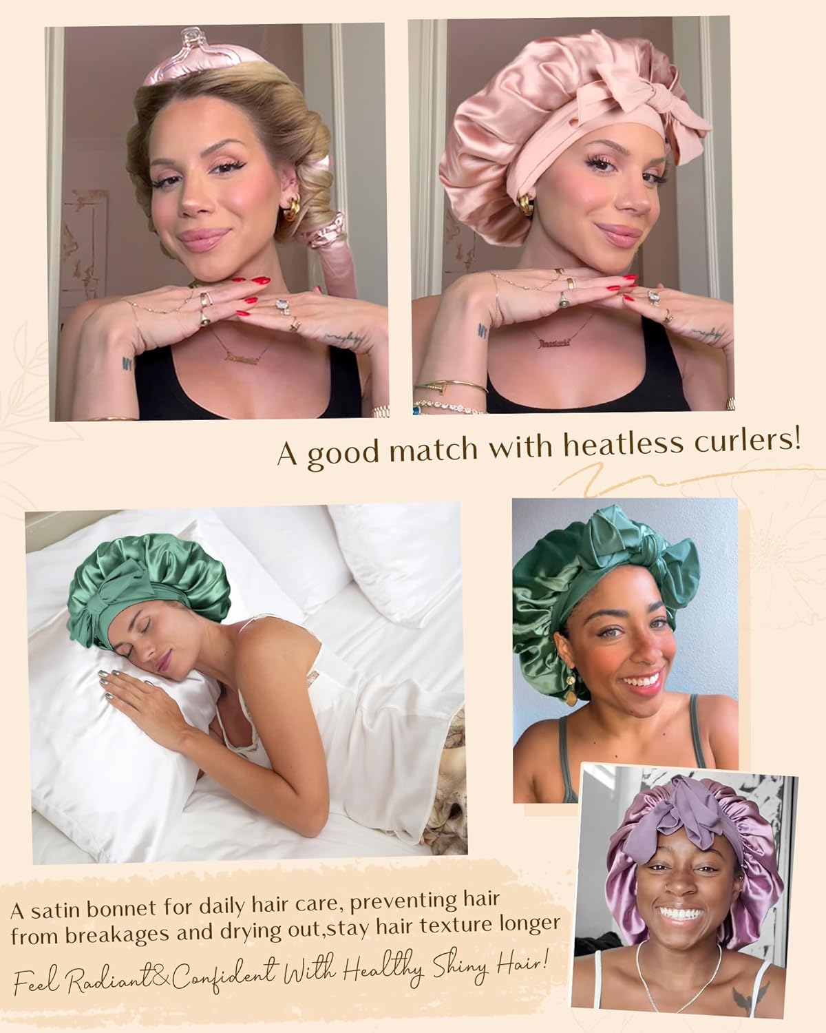 YANIBEST Adjustable Silk Bonnet for Sleeping Women Double Layer Satin Bonnet Reduce Friction Prevent Frizz Curly Hair