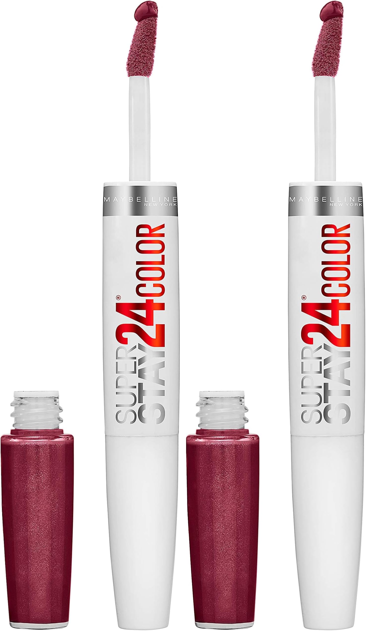 Maybelline Super Stay 24, 2-Step Liquid Lipstick Makeup, Long Lasting Highly Pigmented Color with Moisturizing Balm, Everlasting Wine, Plum Red, 1 Count