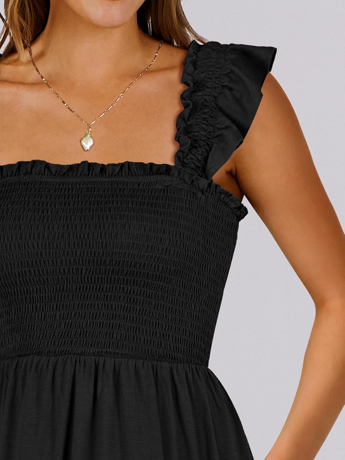 ANRABESS Women's Summer Casual Sleeveless Square Neck Dress 2026 Smocked Ruffle Backless Boho Beach Cute Teen Short Sundress