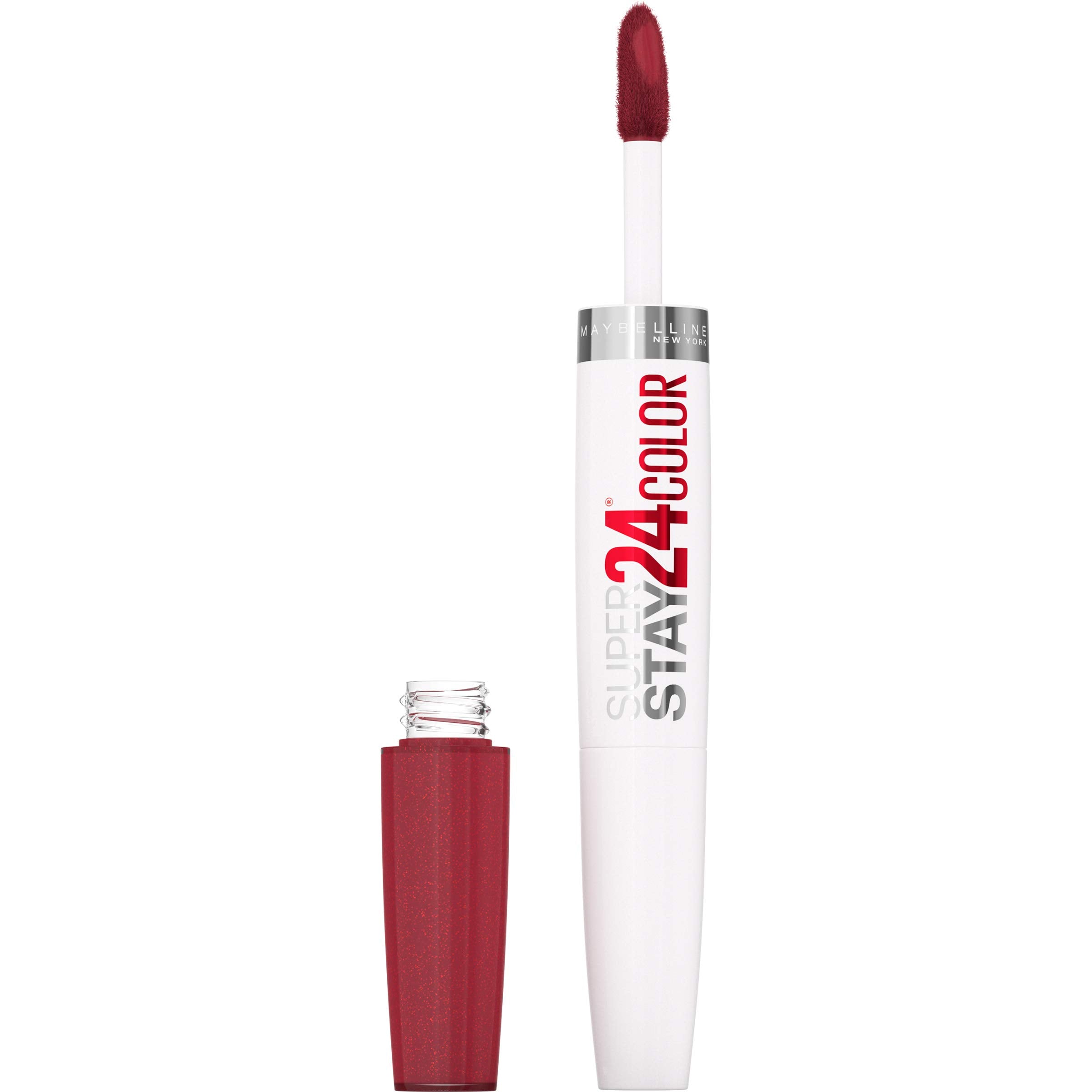 Maybelline Super Stay 24, 2-Step Liquid Lipstick Makeup, Long Lasting Highly Pigmented Color with Moisturizing Balm, Everlasting Wine, Plum Red, 1 Count