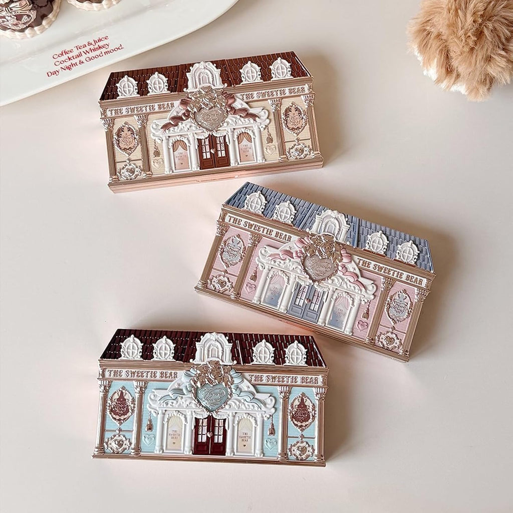 Flower Knows The Sweetie Bear Collection 6-Color Makeup Palette,Pink Face Makeup Palette with 4 Matte + 2 Shimmer Shades,Blendable Smooth Cute Make Up,0.23 Oz(02 Strawberry Milk)