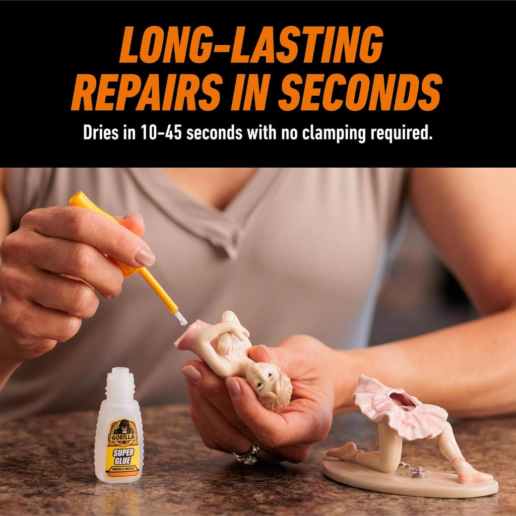Gorilla Super Glue, 15g – All Purpose, Impact Tough & Fast Setting with Anti-Clog Cap Ideal for Metal, Ceramics, Leather & More