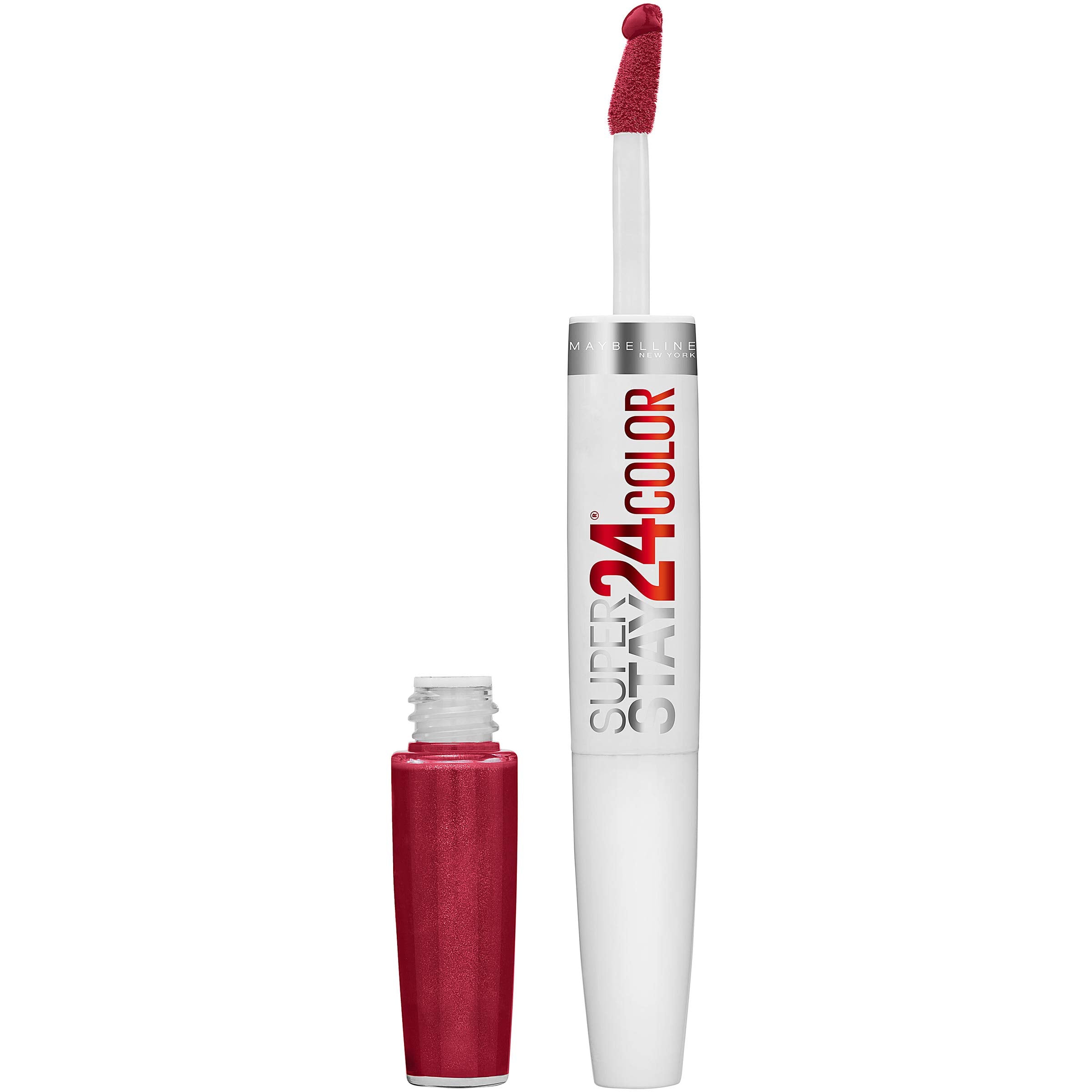 Maybelline Super Stay 24, 2-Step Liquid Lipstick Makeup, Long Lasting Highly Pigmented Color with Moisturizing Balm, Everlasting Wine, Plum Red, 1 Count