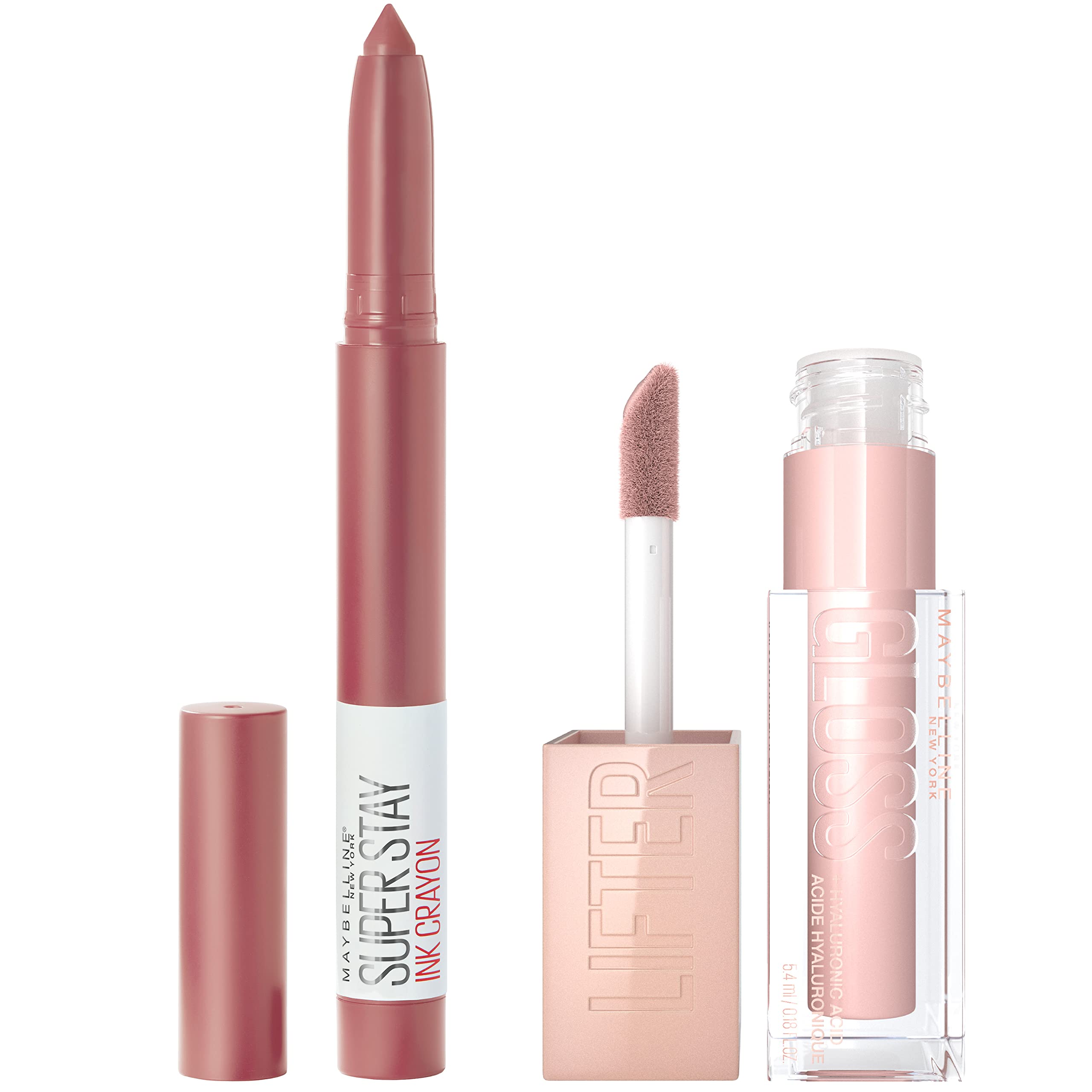 Maybelline Lifter Gloss, Hydrating Lip Gloss with Hyaluronic Acid, Ice, Pink Neutral, 0.18 Ounce