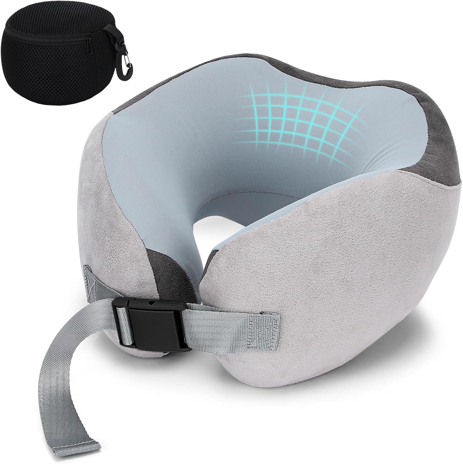 Travel Pillow for Airplane, Memory Foam Neck Pillow for Travel, Soft & Adjustable & Compact Ice Silk Flight Pillow for Adults, Ergonomic Travel Neck Pillow, with Storage Bag(Gray)