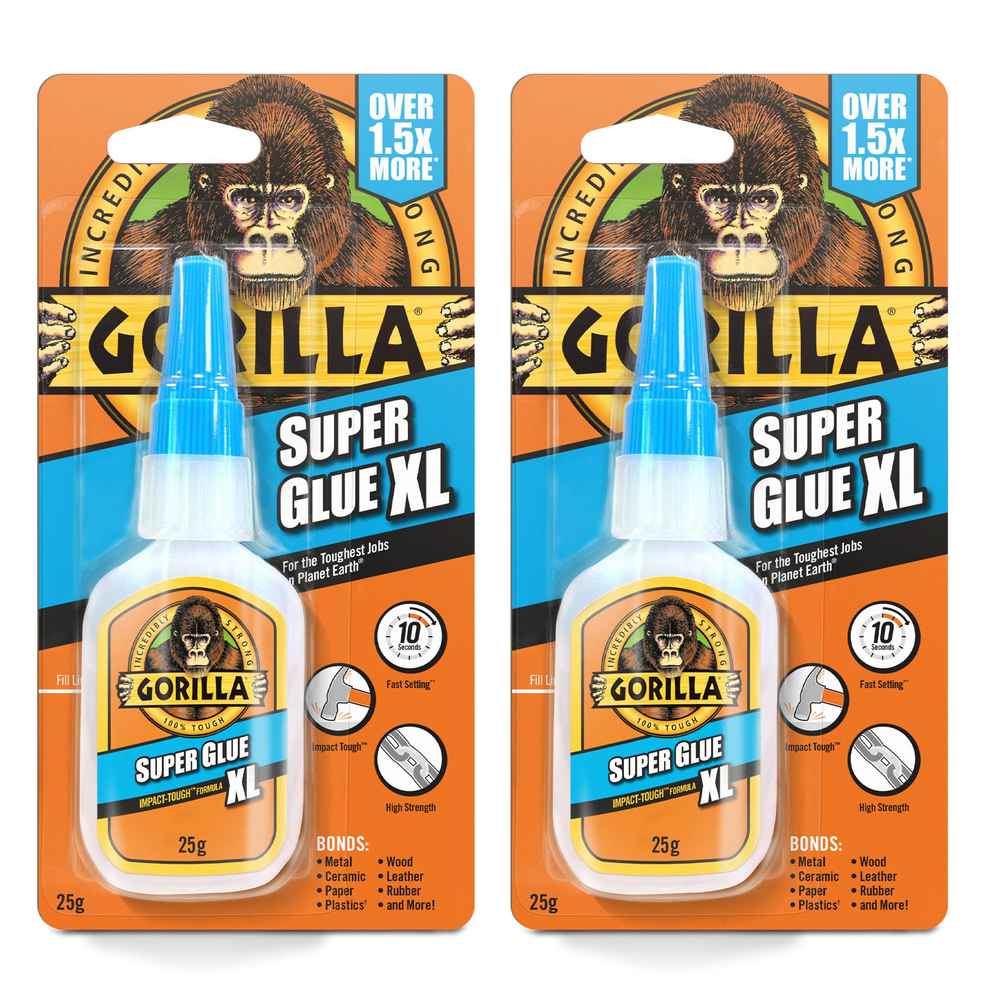 Gorilla Super Glue, 15g – All Purpose, Impact Tough & Fast Setting with Anti-Clog Cap Ideal for Metal, Ceramics, Leather & More