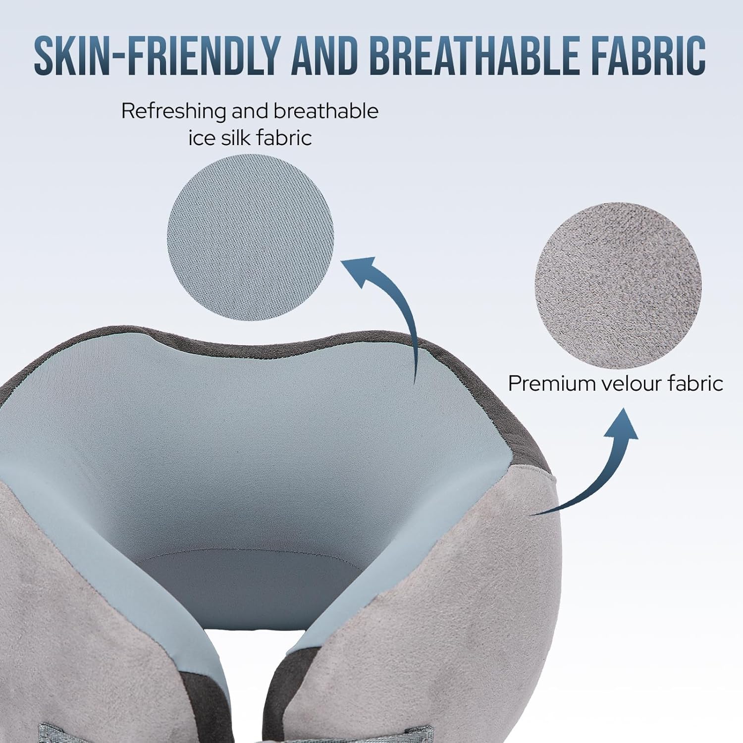 Travel Pillow for Airplane, Memory Foam Neck Pillow for Travel, Soft & Adjustable & Compact Ice Silk Flight Pillow for Adults, Ergonomic Travel Neck Pillow, with Storage Bag(Gray)