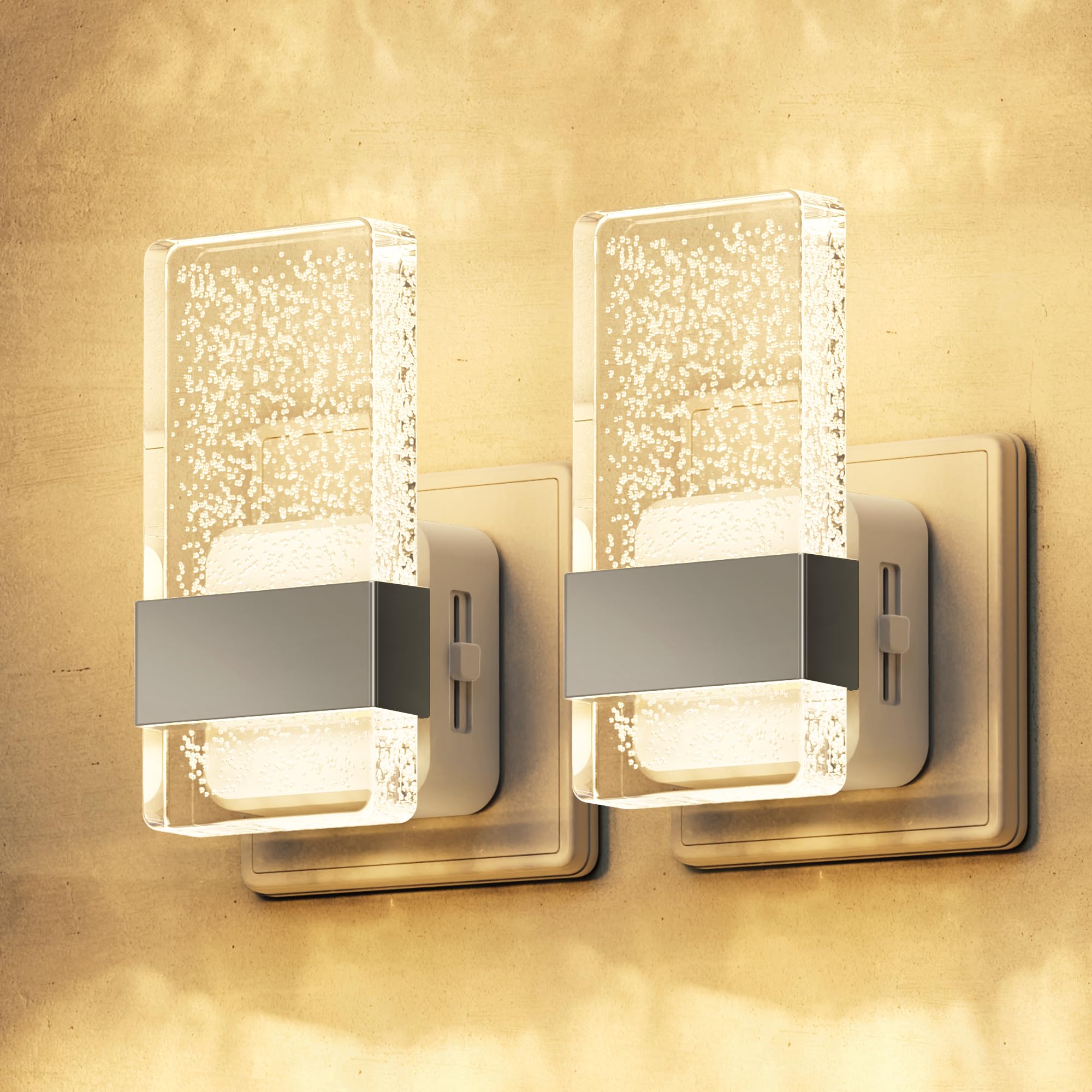 LOHAS-LED Night Light, Plug in Night Light with Dusk-to-Dawn Sensor, 10%/50%/100% LM Dimmable, Amber/ 3000K/5000K, Modern Nightlight Plug in Wall for Hallway, Bathroom, Stairway, 2 Pack