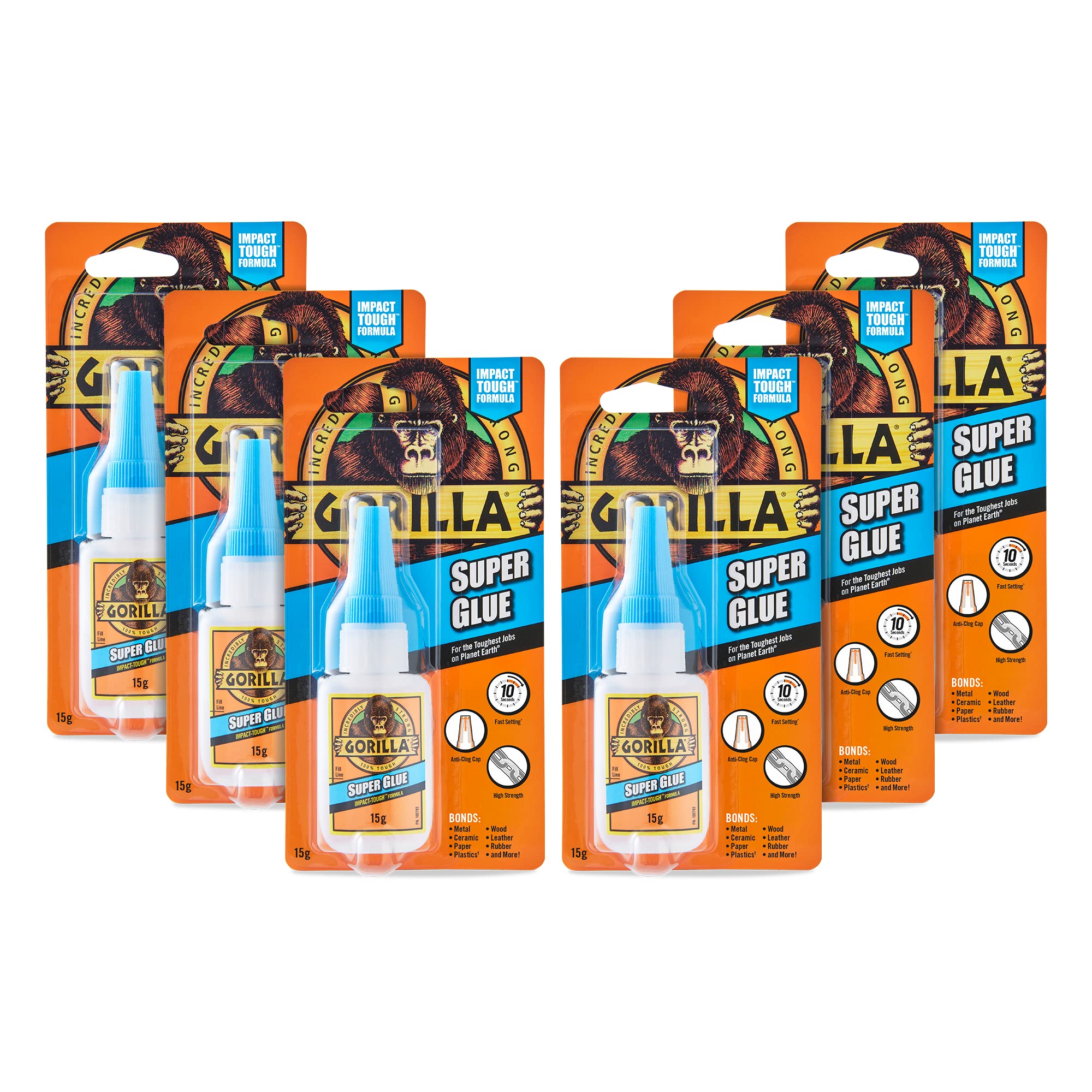 Gorilla Super Glue, 15g – All Purpose, Impact Tough & Fast Setting with Anti-Clog Cap Ideal for Metal, Ceramics, Leather & More