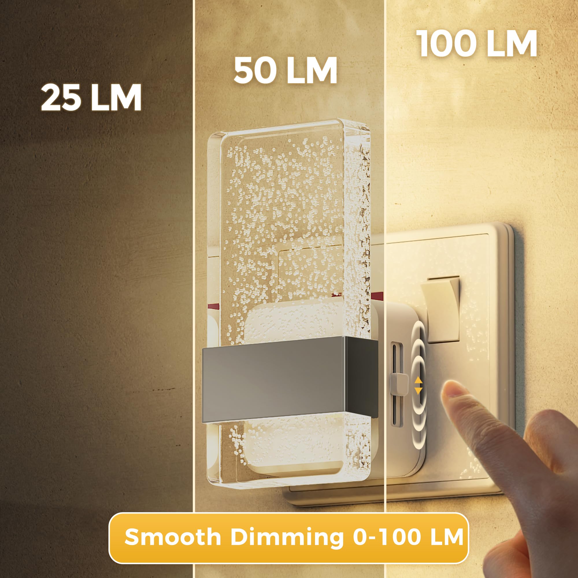 LOHAS-LED Night Light, Plug in Night Light with Dusk-to-Dawn Sensor, 10%/50%/100% LM Dimmable, Amber/ 3000K/5000K, Modern Nightlight Plug in Wall for Hallway, Bathroom, Stairway, 2 Pack