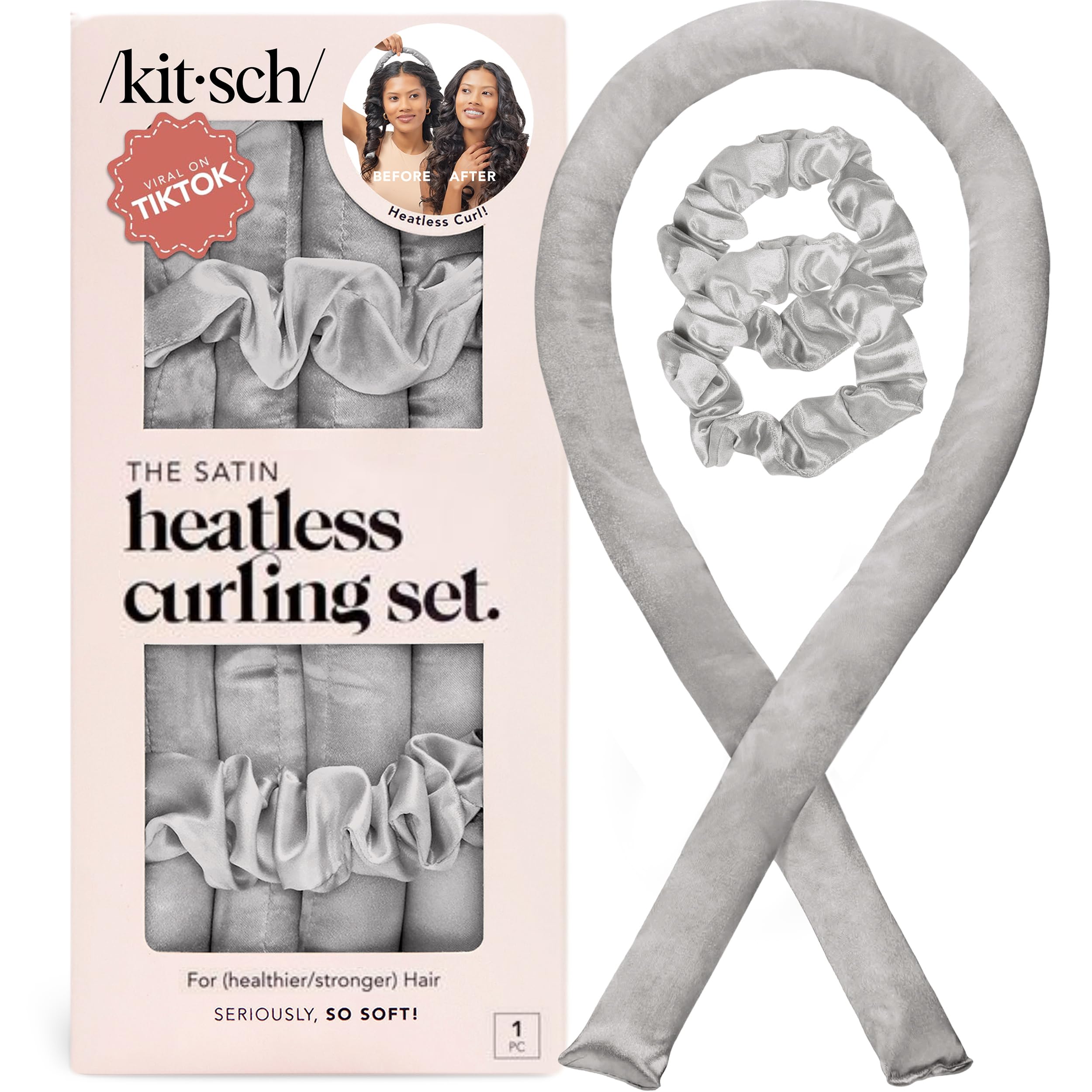 Kitsch Satin Heatless Curlers Set – Heatless Curls Overnight with 34" Hair Curler & 2 Satin Scrunchies – Comfortable Hair Curlers to Sleep In for Frizz-Free, No Heat Damage Styling - Sunset Tie Dye