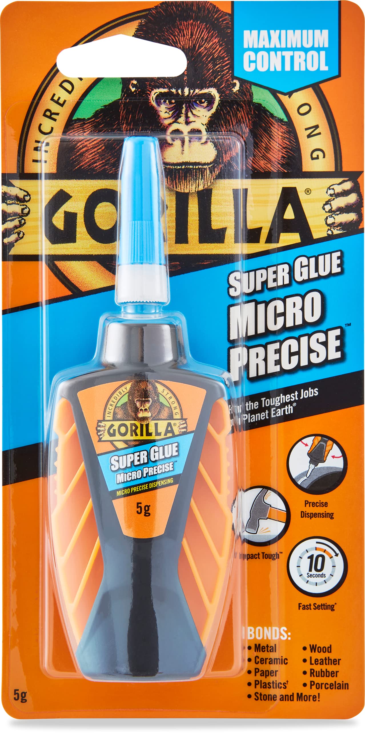 Gorilla Super Glue, 15g – All Purpose, Impact Tough & Fast Setting with Anti-Clog Cap Ideal for Metal, Ceramics, Leather & More