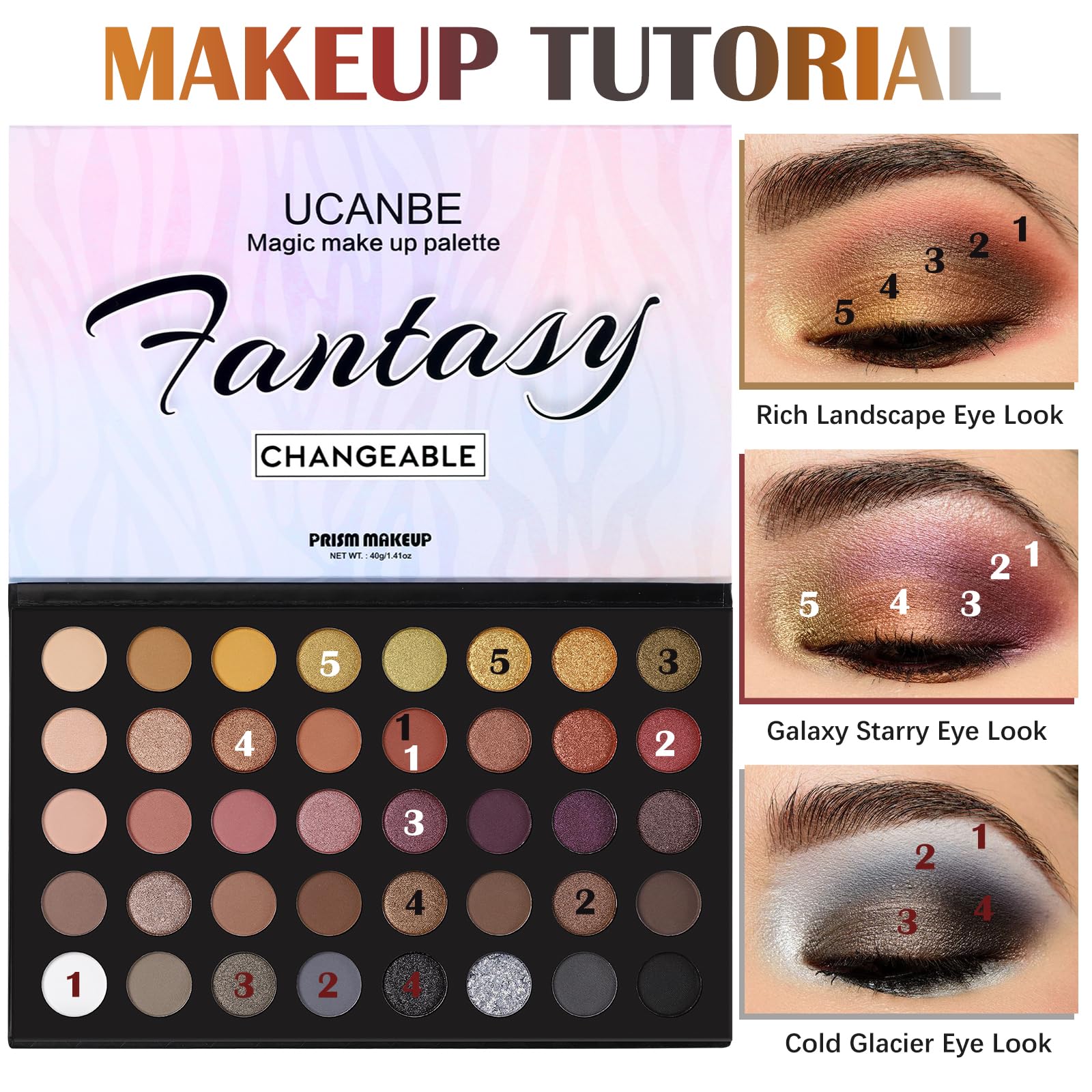 UCANBE Highly Pigmented Eye Makeup Palette, Matte Shimmer Metallic Eyeshadow Pallet Long Lasting Blendable Natural Colors Make Up Eye Shadows Cosmetics Gift Kit