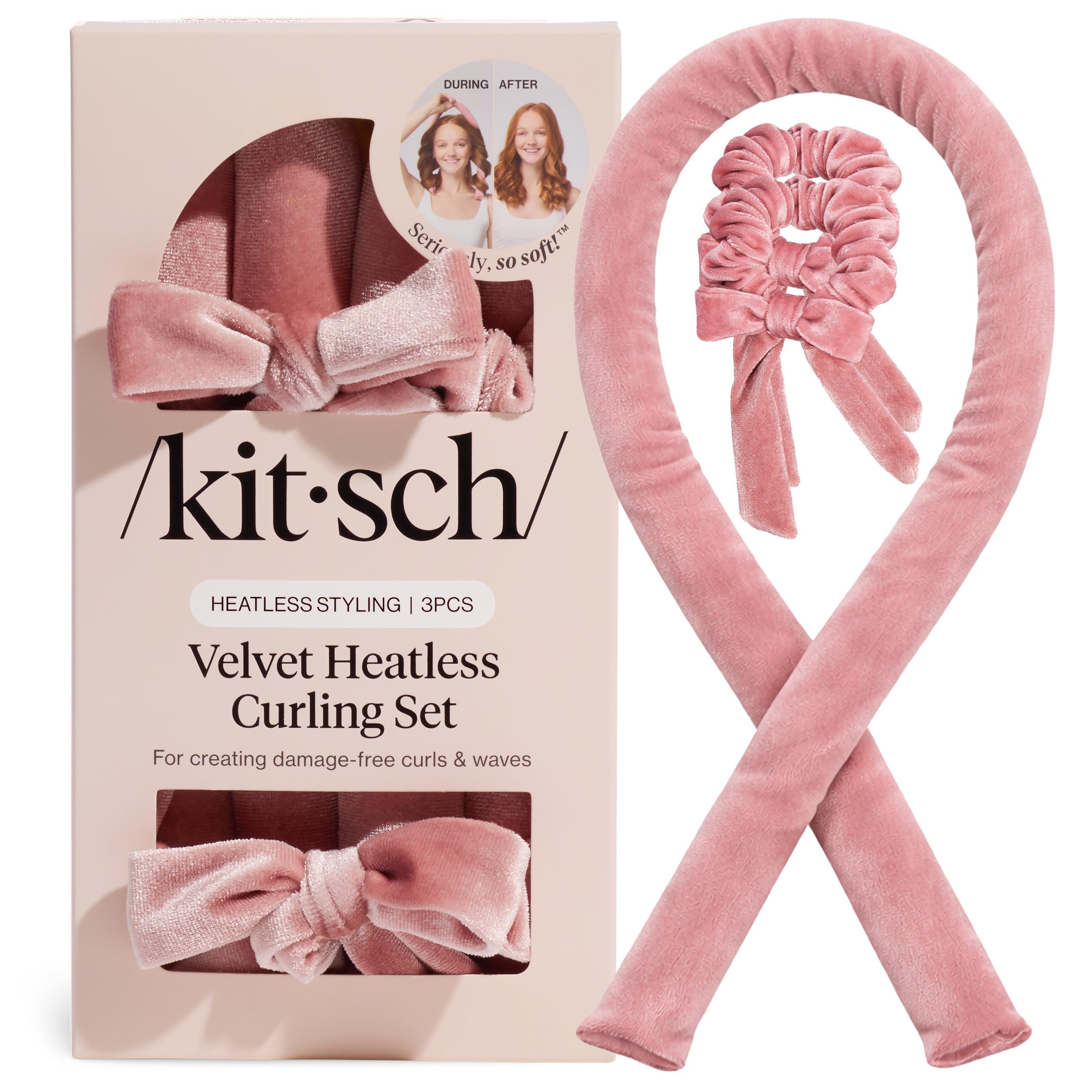 Kitsch Satin Heatless Curlers Set – Heatless Curls Overnight with 34" Hair Curler & 2 Satin Scrunchies – Comfortable Hair Curlers to Sleep In for Frizz-Free, No Heat Damage Styling - Sunset Tie Dye