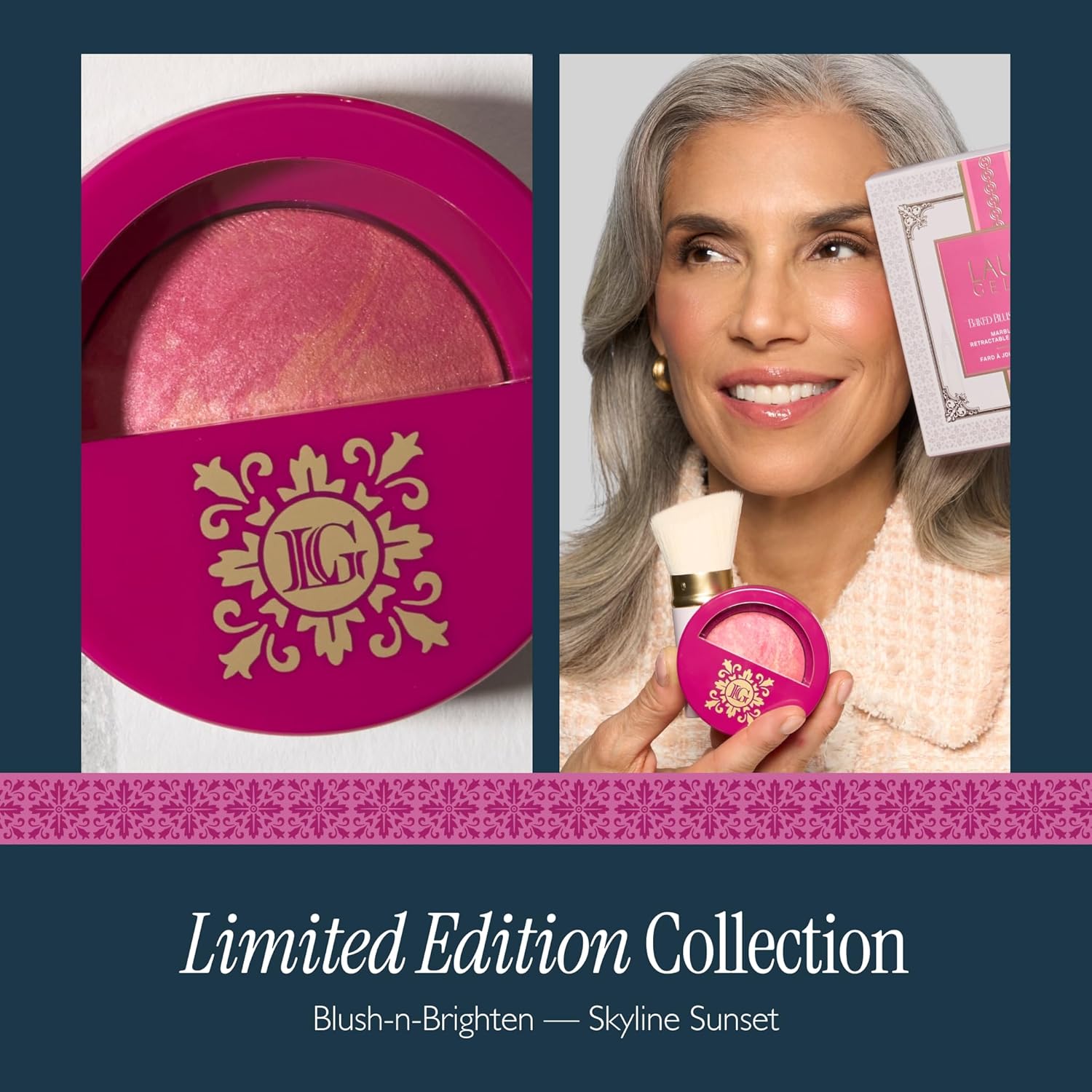 LAURA GELLER NEW YORK Limited Edition Baked Blush-n-Brighten Marbleized Blush - Skyline Sunset - Pink Color for Cheeks