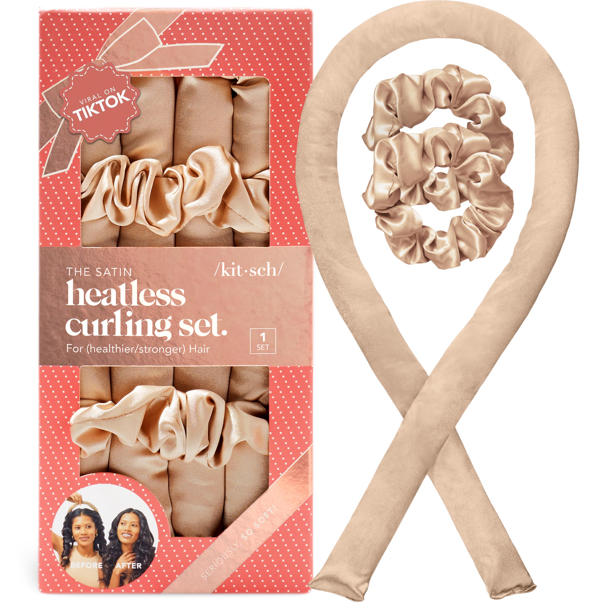 Kitsch Satin Heatless Curlers Set – Heatless Curls Overnight with 34" Hair Curler & 2 Satin Scrunchies – Comfortable Hair Curlers to Sleep In for Frizz-Free, No Heat Damage Styling - Sunset Tie Dye