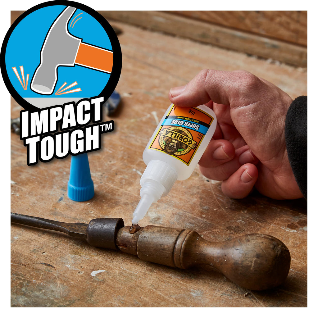 Gorilla Super Glue, 15g – All Purpose, Impact Tough & Fast Setting with Anti-Clog Cap Ideal for Metal, Ceramics, Leather & More