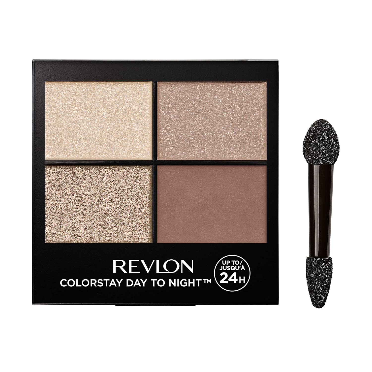 Revlon ColorStay Day to Night Eyeshadow Quad, Longwear Shadow Palette with Transitional Shades and Buttery Soft Feel, Crease & Smudge Proof, 500 Addictive, 0.16 oz
