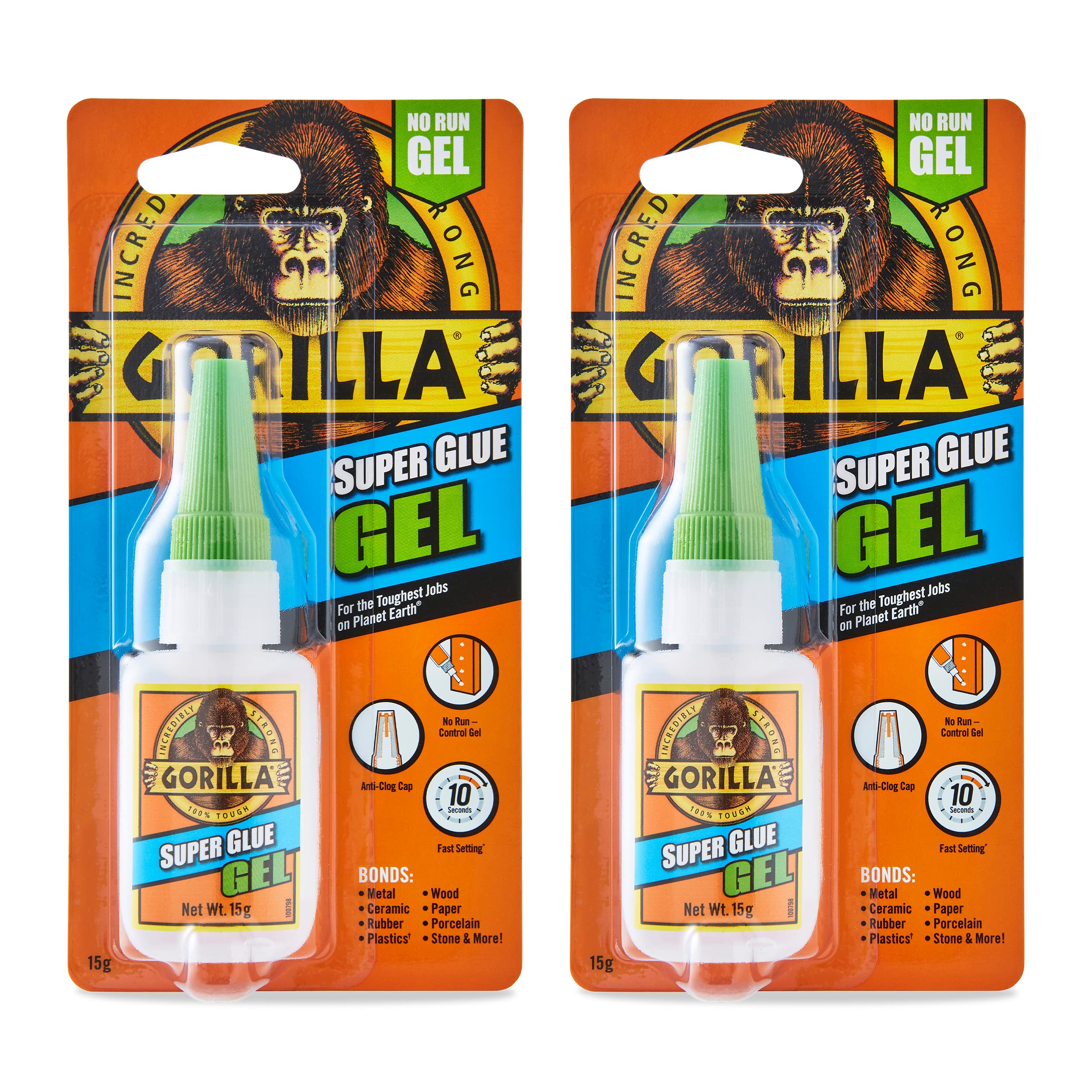 Gorilla Super Glue, 15g – All Purpose, Impact Tough & Fast Setting with Anti-Clog Cap Ideal for Metal, Ceramics, Leather & More