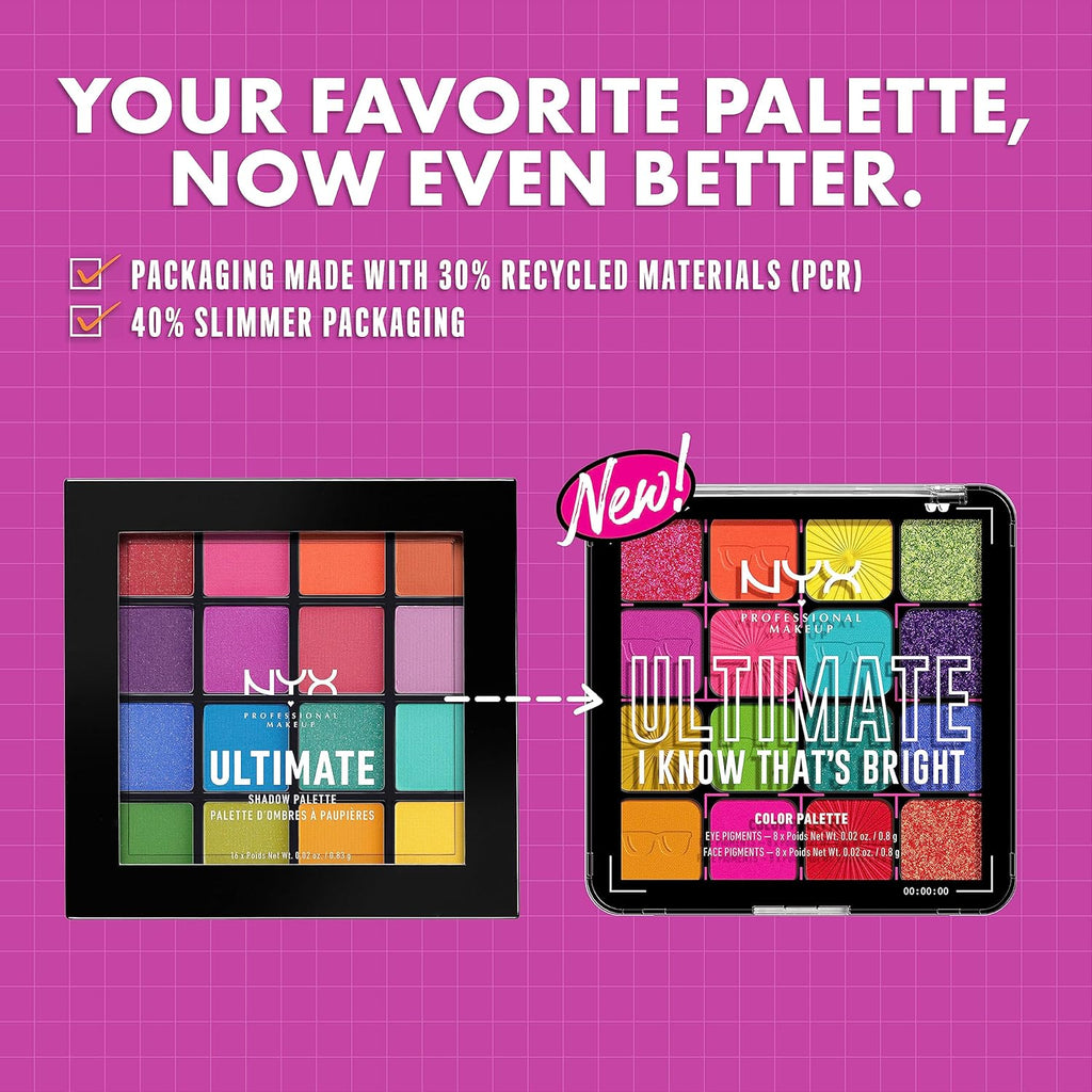 NYX PROFESSIONAL MAKEUP, Ultimate Shadow Palette, Eyeshadow Palette - I Know That's Bright