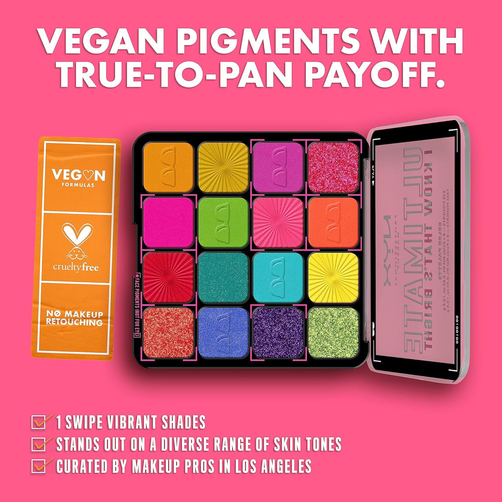 NYX PROFESSIONAL MAKEUP, Ultimate Shadow Palette, Eyeshadow Palette - I Know That's Bright